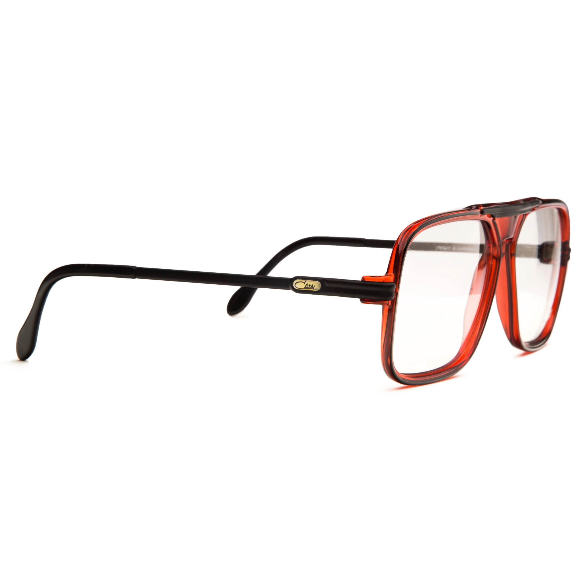 Original vintage Cazal Navigator 630 sunglasses in red and black frame for men and women, with clear lens