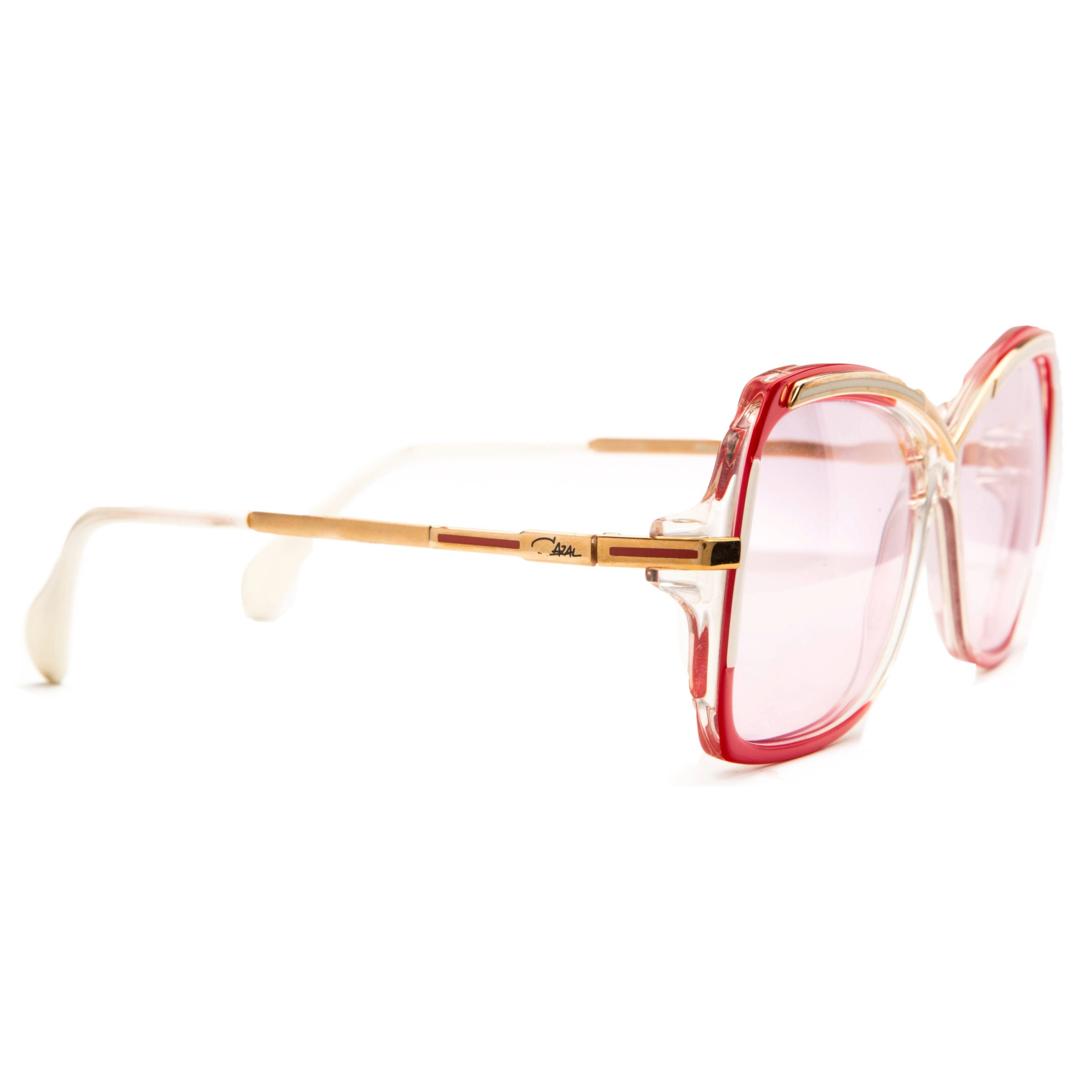 Authentic vintage Cazal Square 177 sunglasses for women, crystal frame with pink lens, never worn or sold, in superb condition