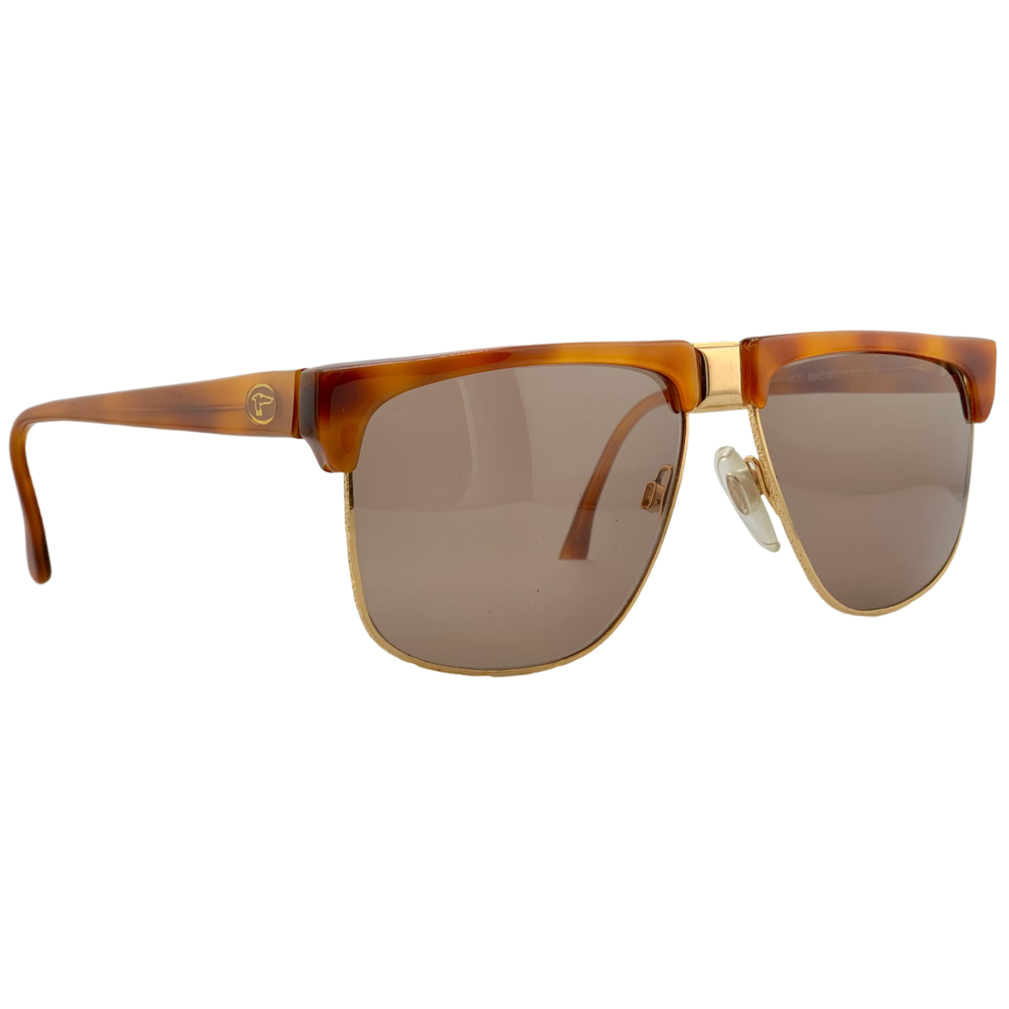 Authentic Vintage Trussardi Clubmaster 804/S 60 sunglasses for men and women, with tortoiseshell/gold frame and brown lenses, made in Italy