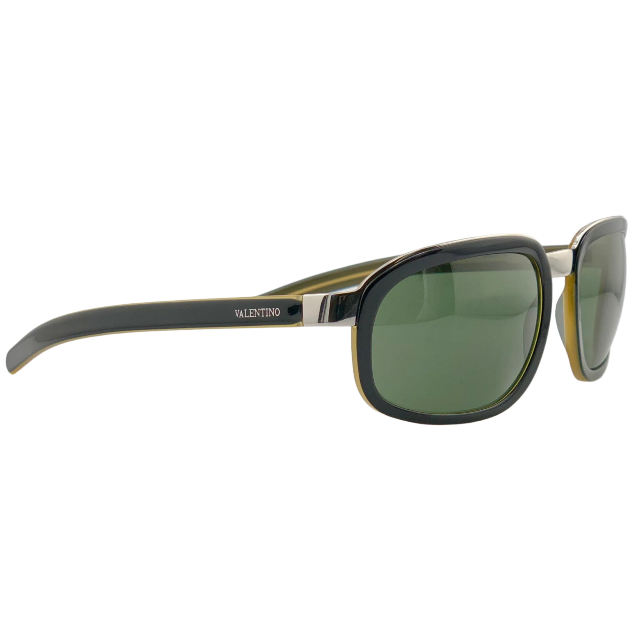  Authentic Vintage Valentino Oval V1019/S sunglasses, made in Italy, silver/black frame, green lenses, never before worn or sold, in superb condition, suitable for both men and women