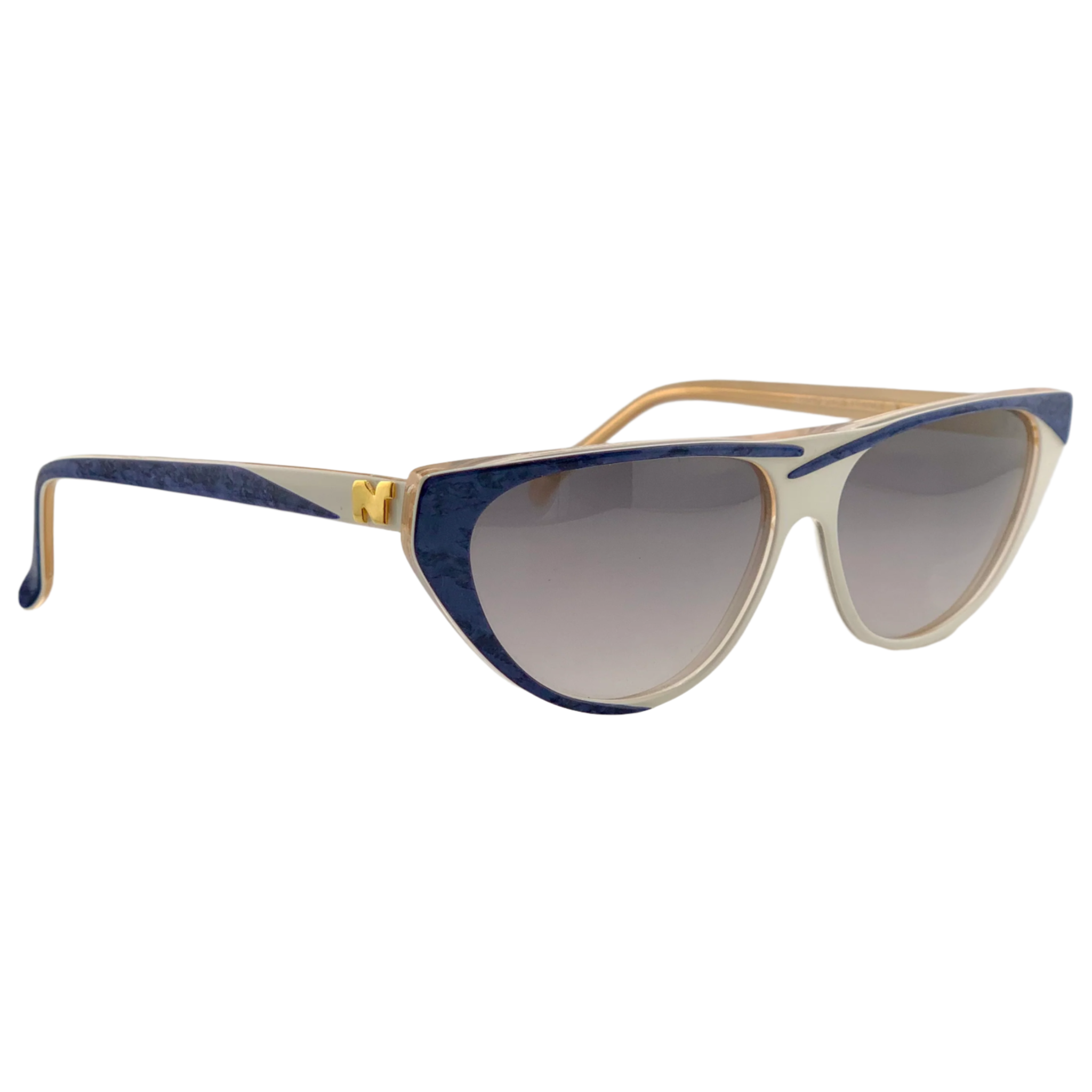  Original vintage Nina Ricci Cat Eye 1042 sunglasses, suitable for both men and women, featuring a stunning white and blue frame and grey lenses, crafted in France and in perfect, unworn condition