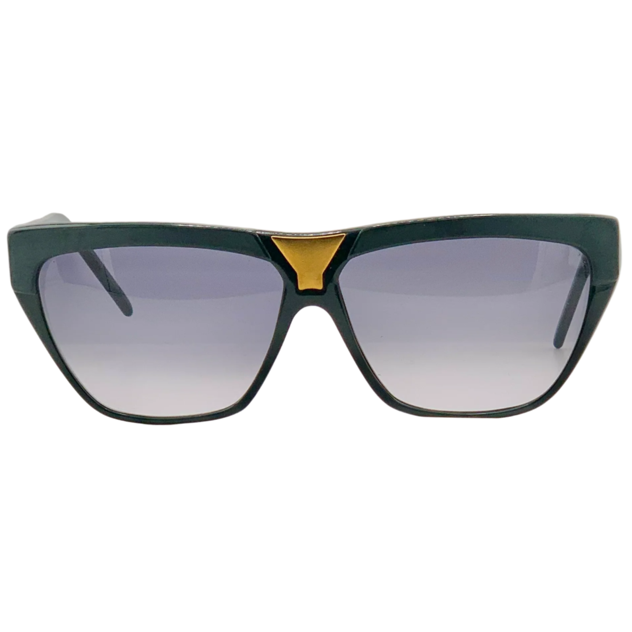 Vintage Laura Biagiotti Square P32 sunglasses for Men and Women, with green and gold frame and blue lenses, made in Italy and in superb condition, never before worn or sold, proud of the authenticity, selling an original 