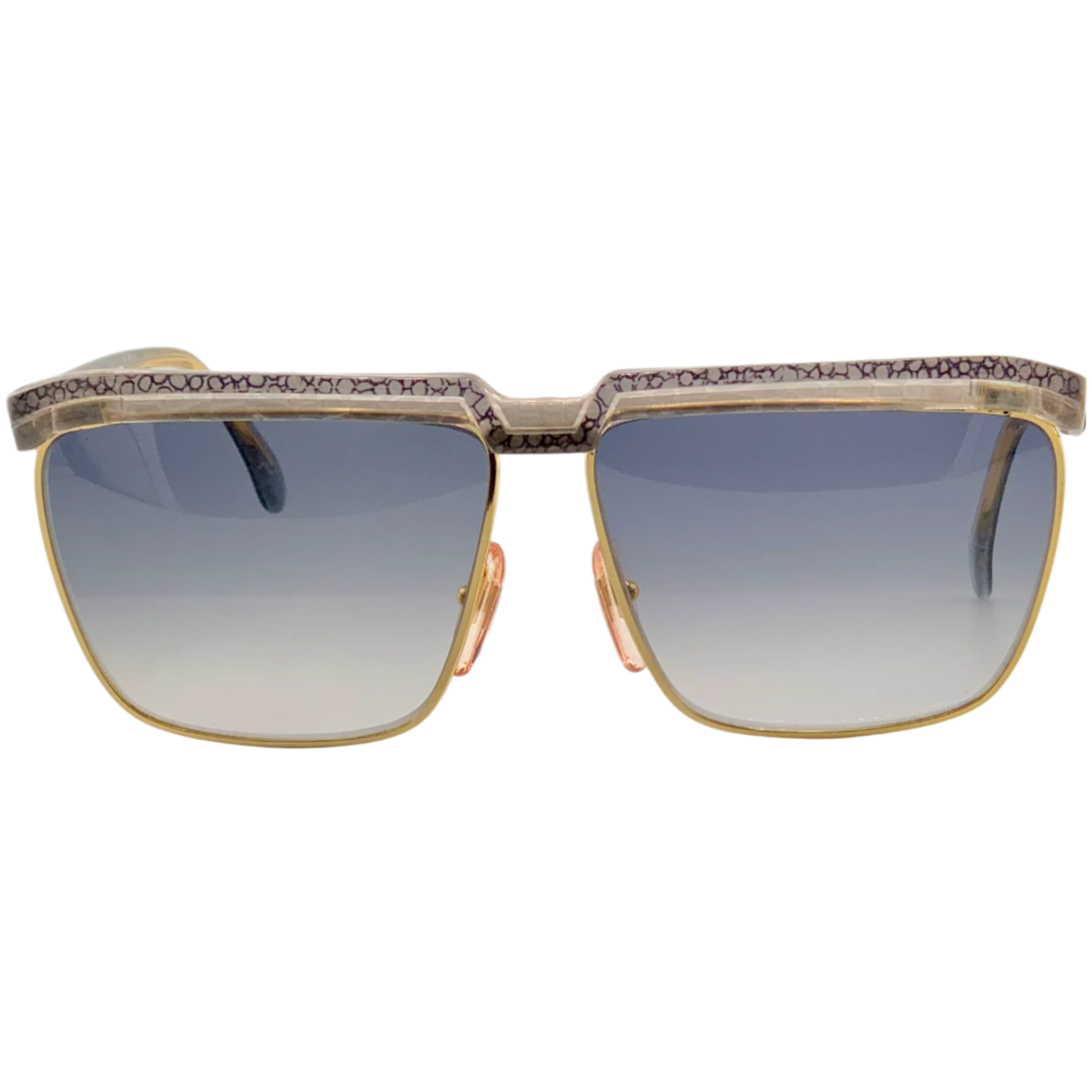 Vintage Laura Biagiotti Square T87 sunglasses in grey/gold frame and blue lens, made in Italy for men and women, never worn or sold, in superb condition and authentic 