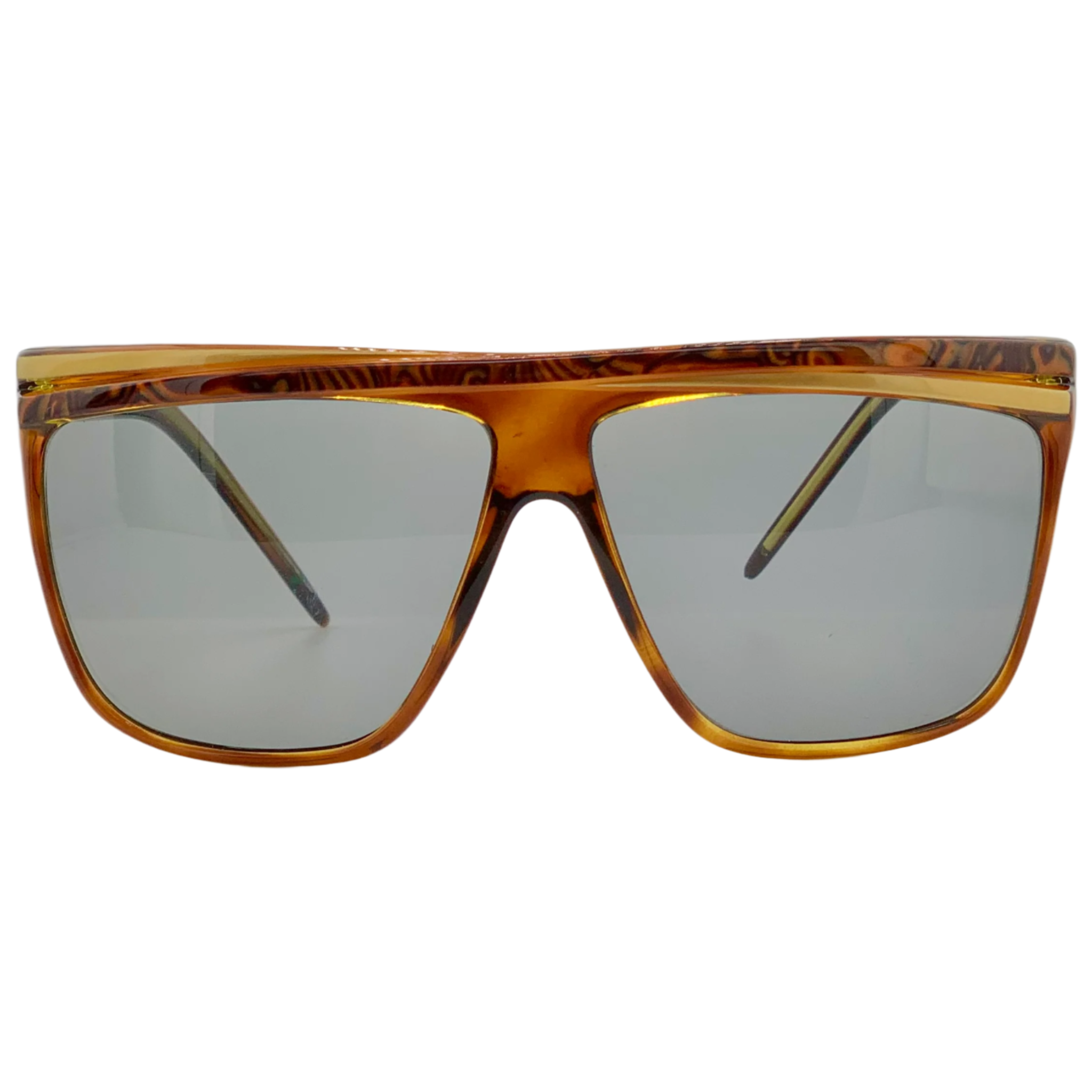 Vintage Laura Biagiotti square sunglasses for men and women, with brown/gold frame and grey lenses, made in Italy and in superb condition, never before worn or sold