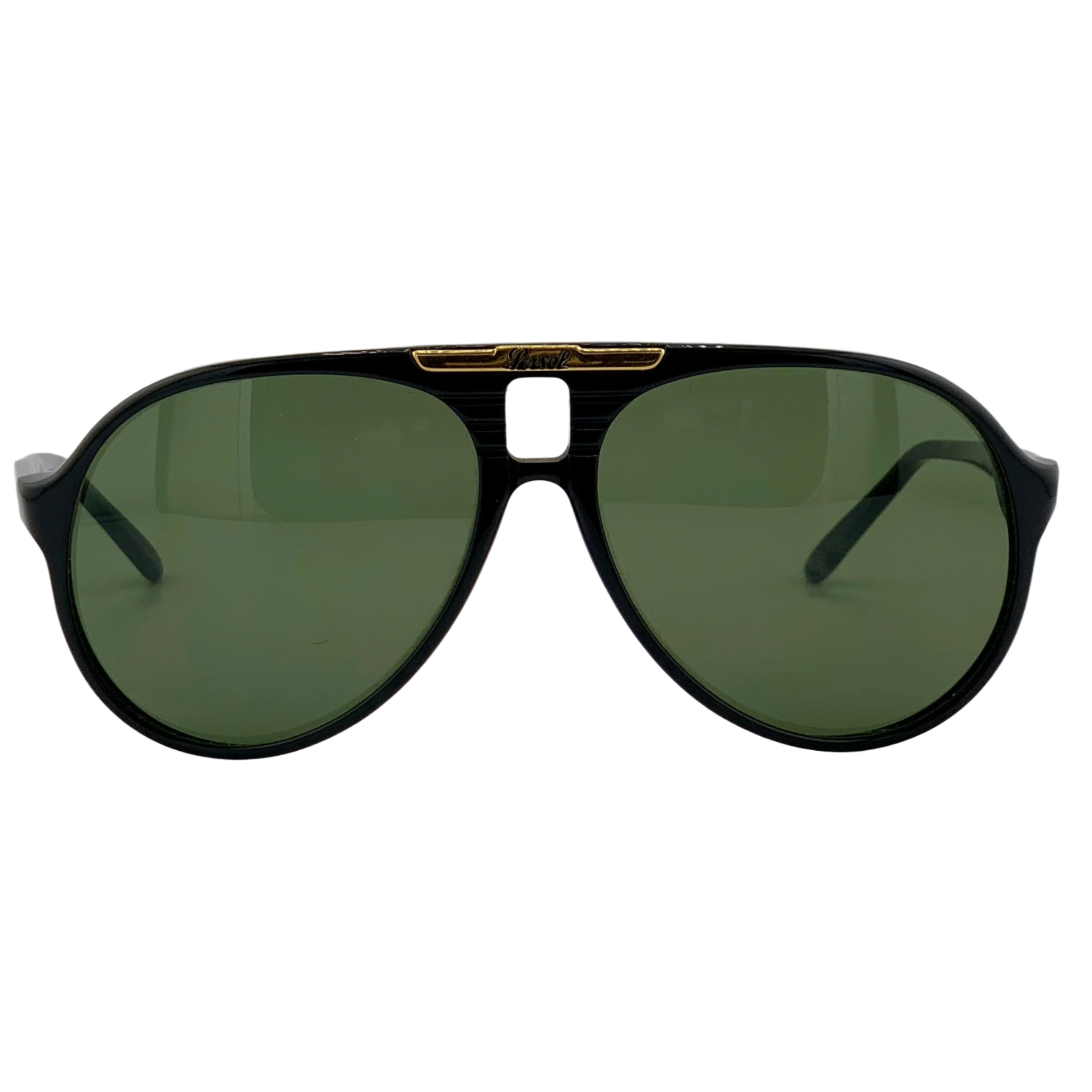 Vintage Persol Aviator 0697 sunglasses for men and women in black frame and green lenses, made in Italy with 100% UV protection and in superb condition