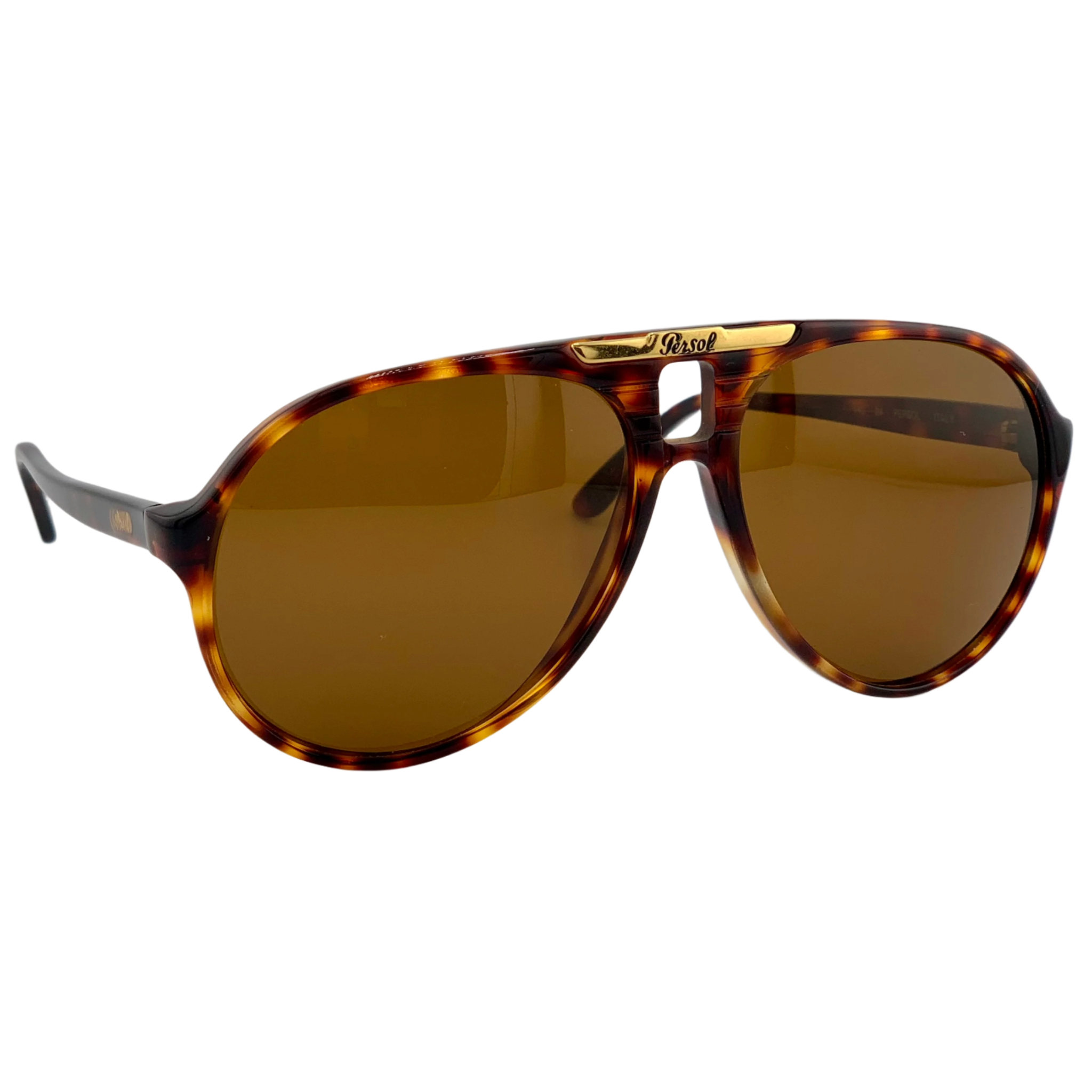 Original vintage Persol Aviator 0697 sunglasses with tort frame and brown lens providing 100% UV protection, made in Italy