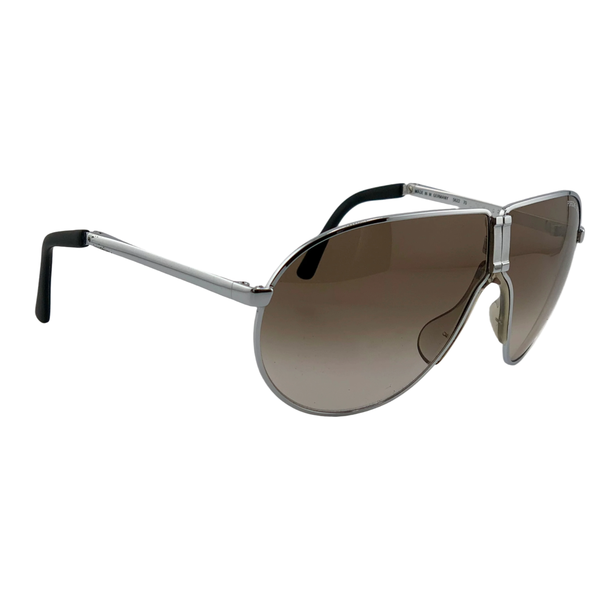 Authentic vintage Porsche Aviator 5622 70 sunglasses, made in W Germany with silver frames and brown lenses