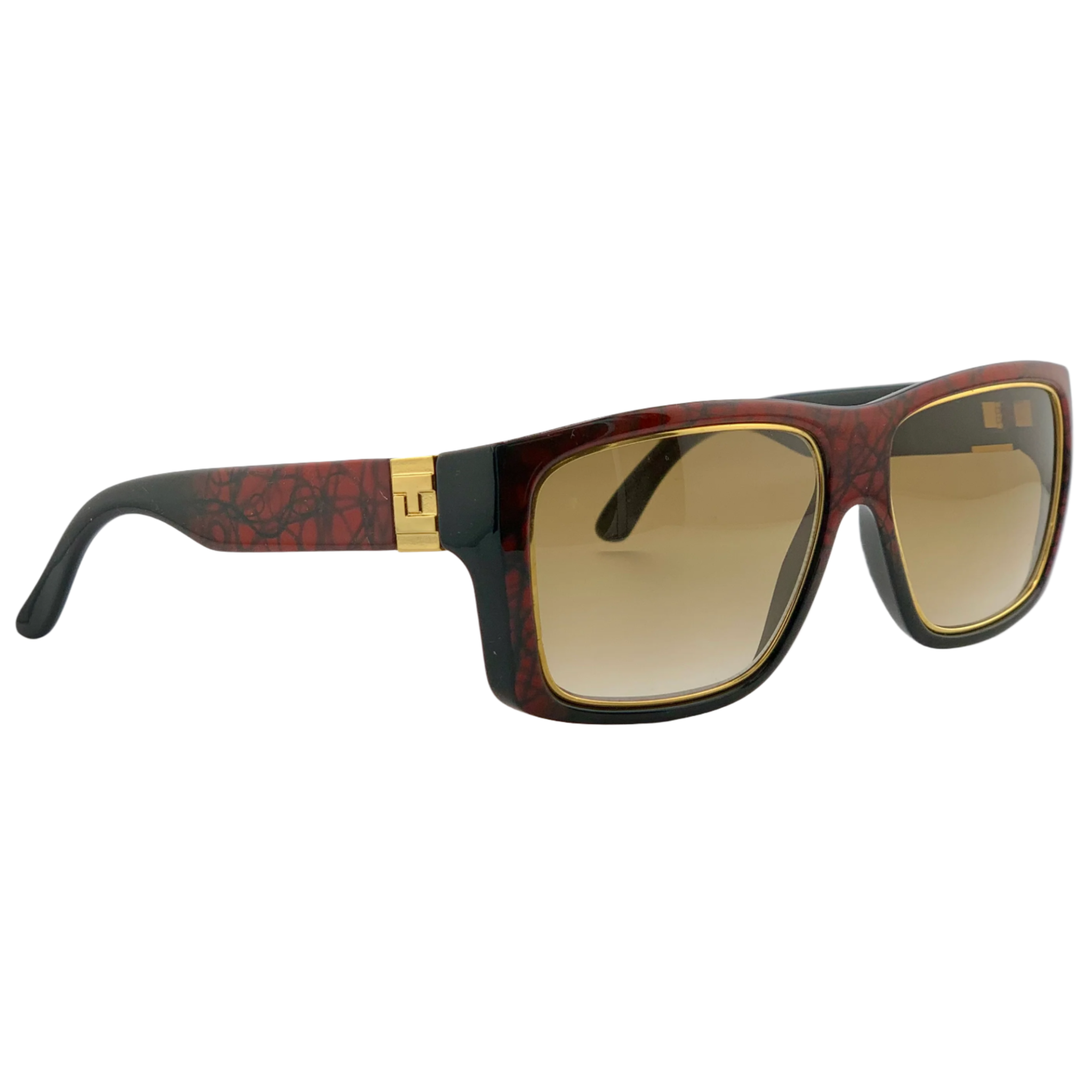 Dark red and gold frame with brown lenses, made in France