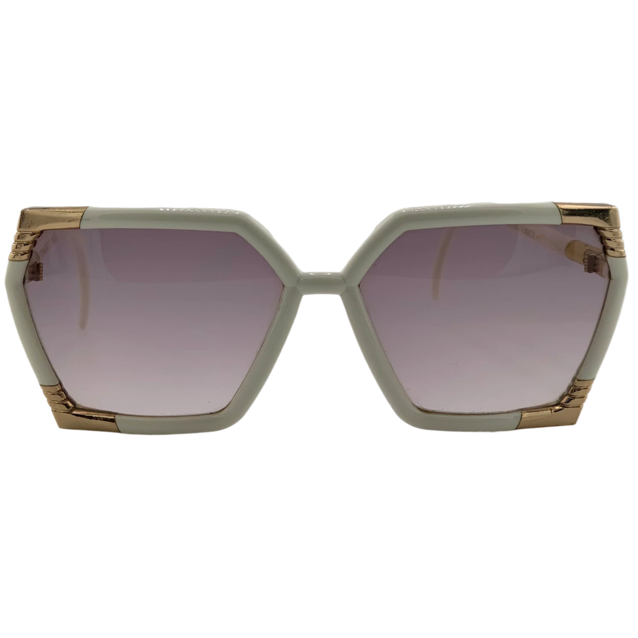 Vintage Ted Lapidus Square sunglasses for men and women, white and gold frame, purple lens, made in France, never worn, original
