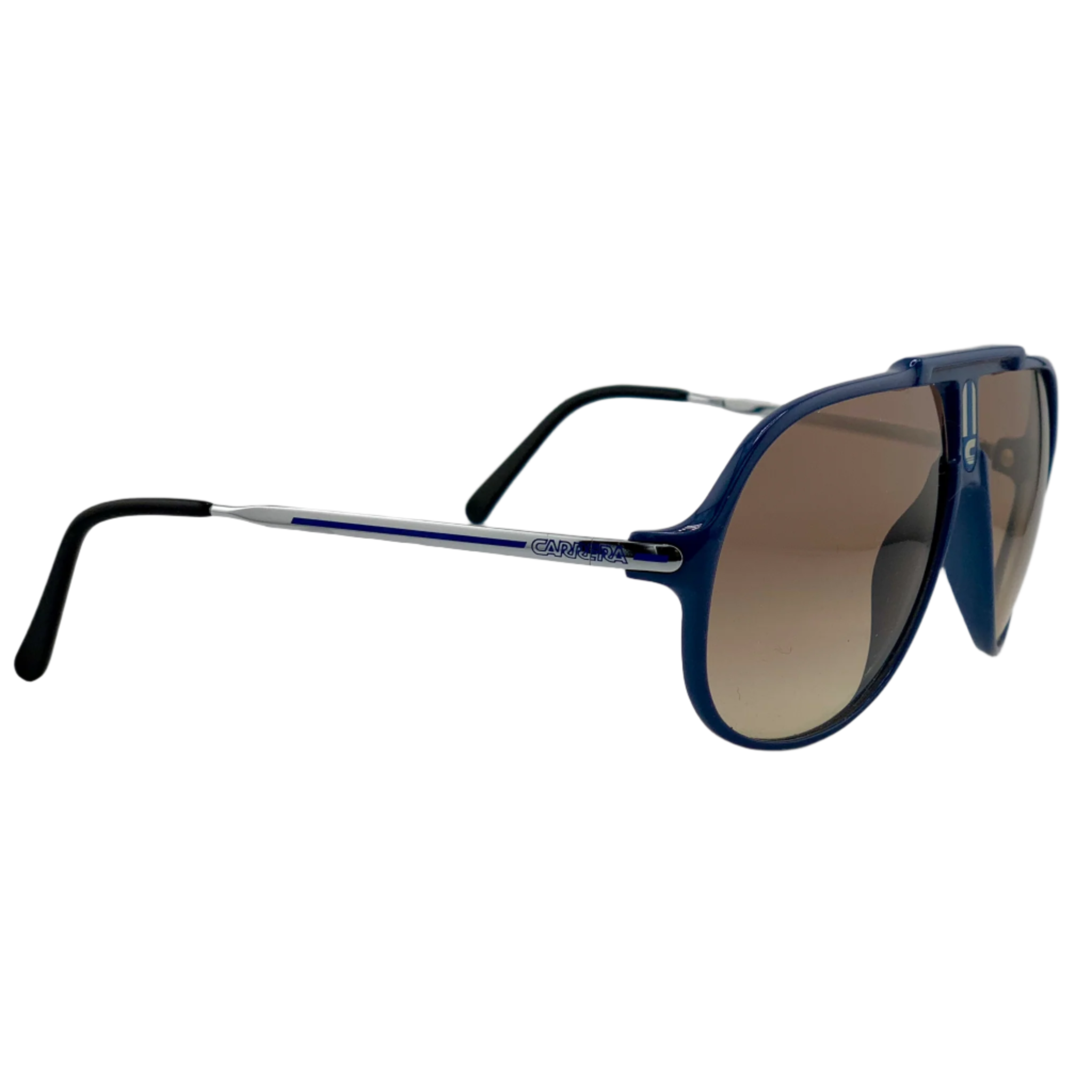  Unworn vintage Carrera Aviator 5590 50 sunglasses in blue frames with brown lenses, offering 100% UV protection, made in Austria, and guaranteed authenticity 