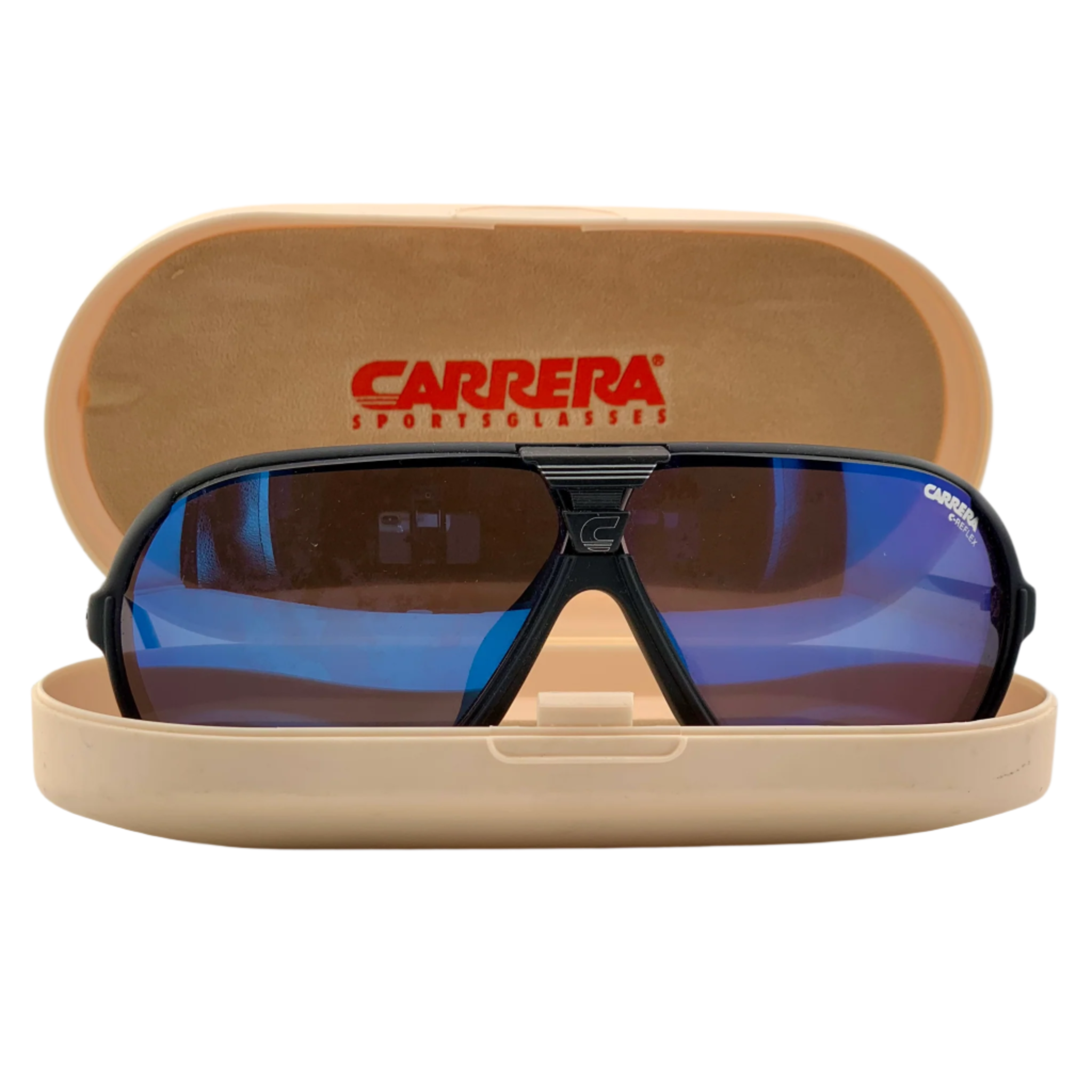 Authentic Carrera Aviator 5593 90 sunglasses with black frame and blue mirror lenses, made in Austria for 100% UV protection, in superb condition, never before worn or sold