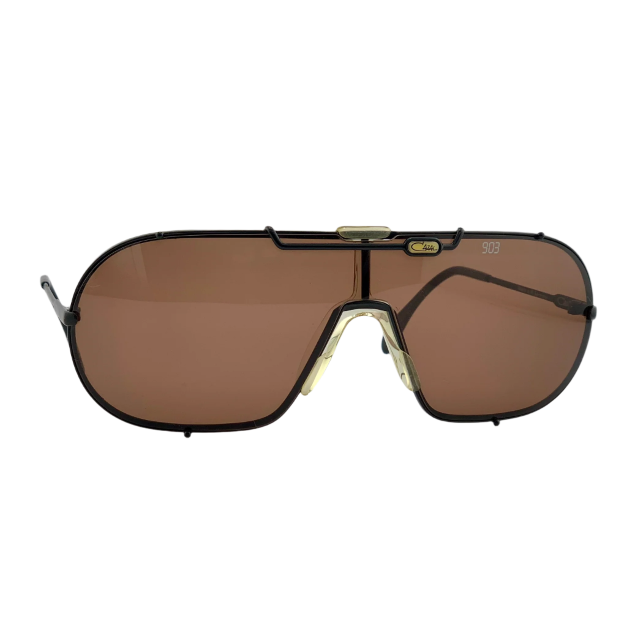 Black framed Cazal Visor 903 sunglasses with brown lenses