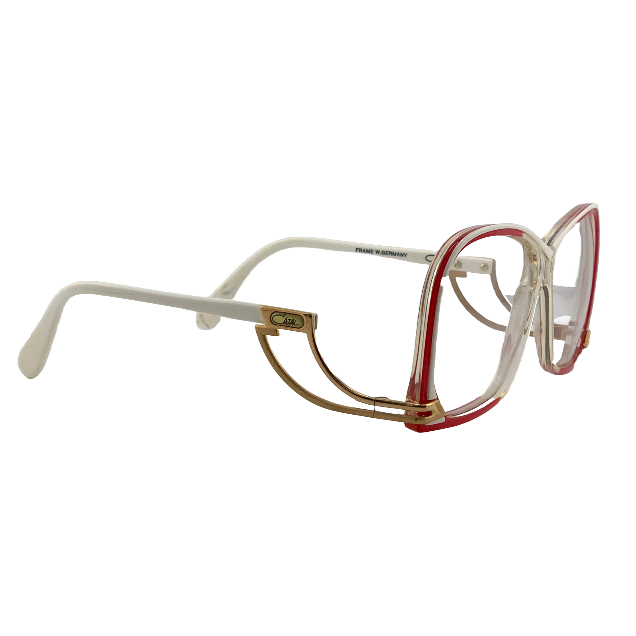 Crystal/Red frame with clear lenses in superb, unworn condition