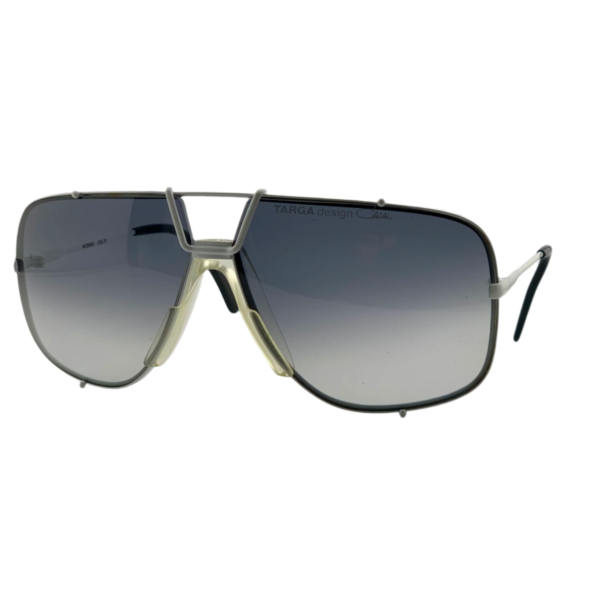 White framed Cazal Aviator 902 sunglasses with grey lenses