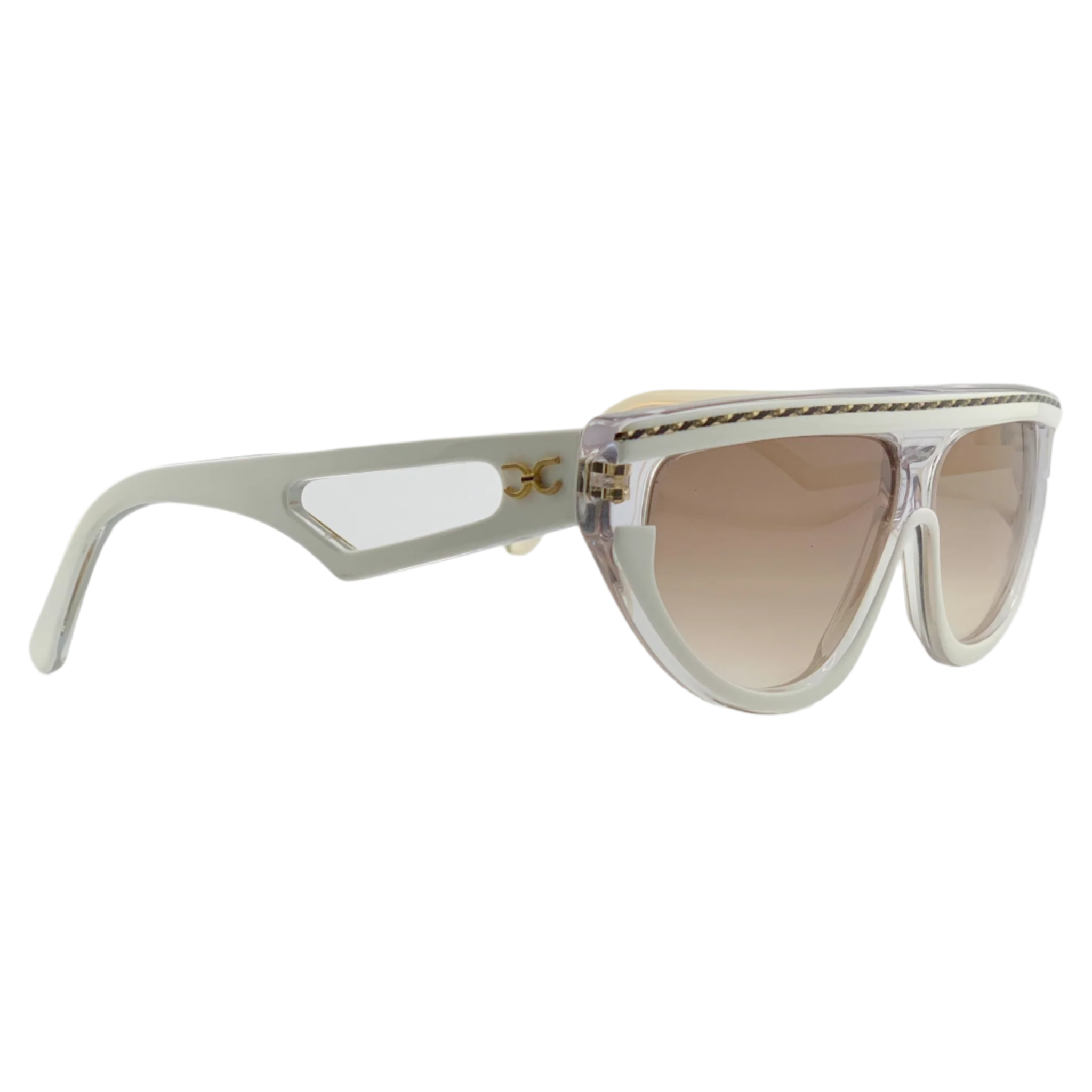 Vintage Claudia Carlotti Cat Eye Stratos CS180 Sunglasses in White and Gold for Women