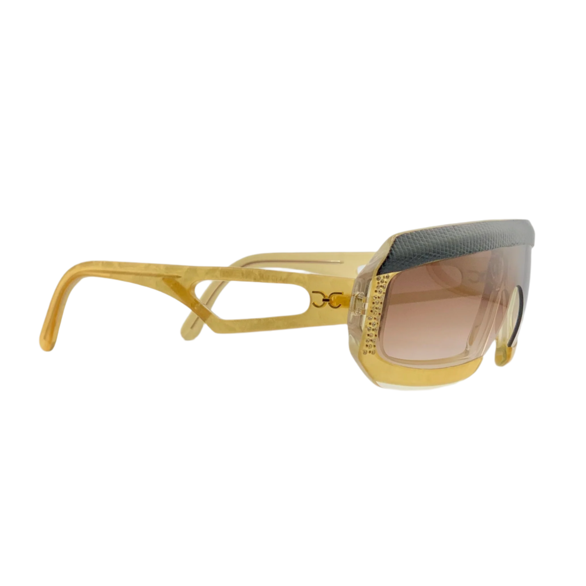 Vintage Claudia Carlotti Flat Brow Zenith CS16 Sunglasses in Black/Yellow Frame and Brown Lens, Hand Made in France and Never Before Worn or Sold 