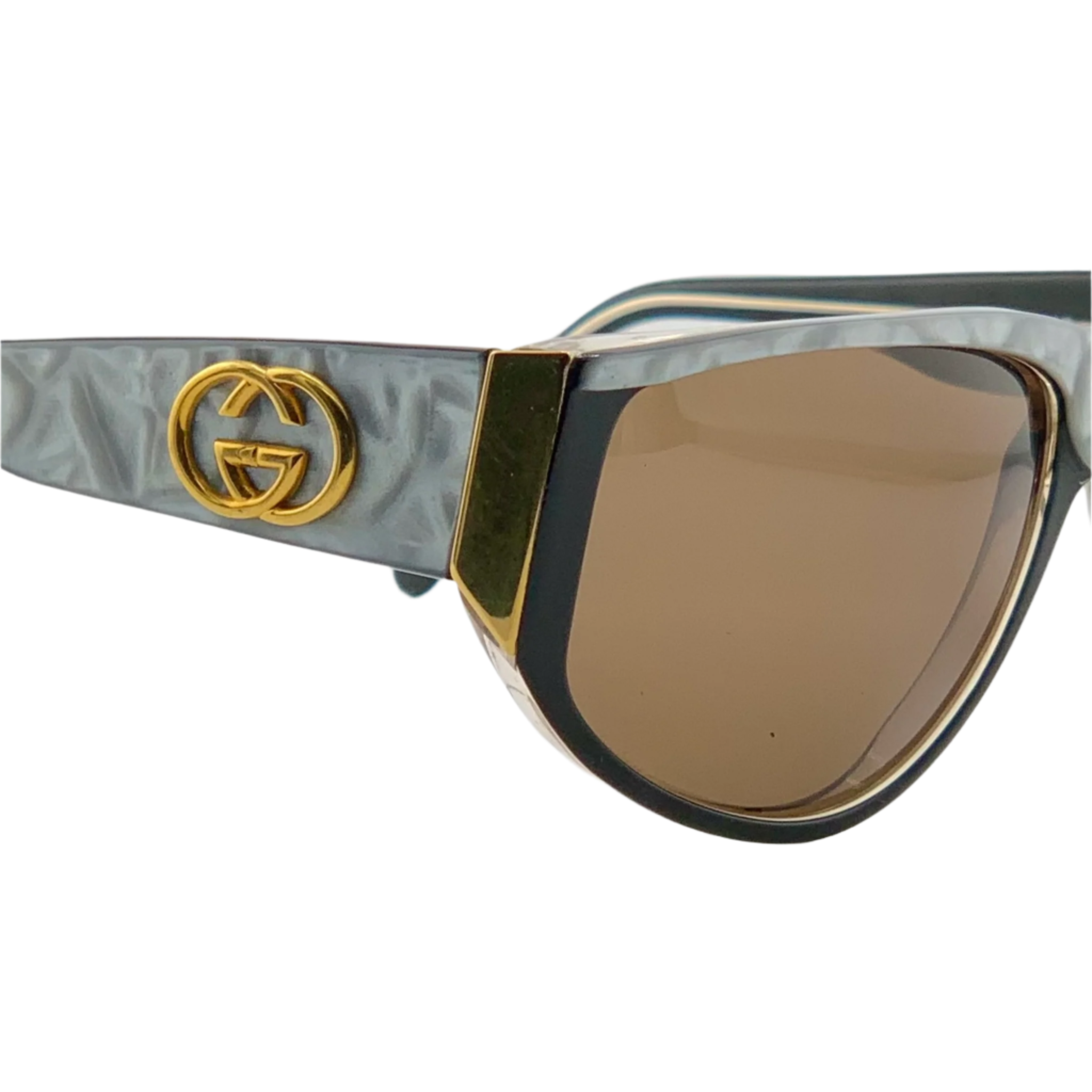 Black Gucci Cat Eye 2109/S sunglasses with gold accents and logo detail