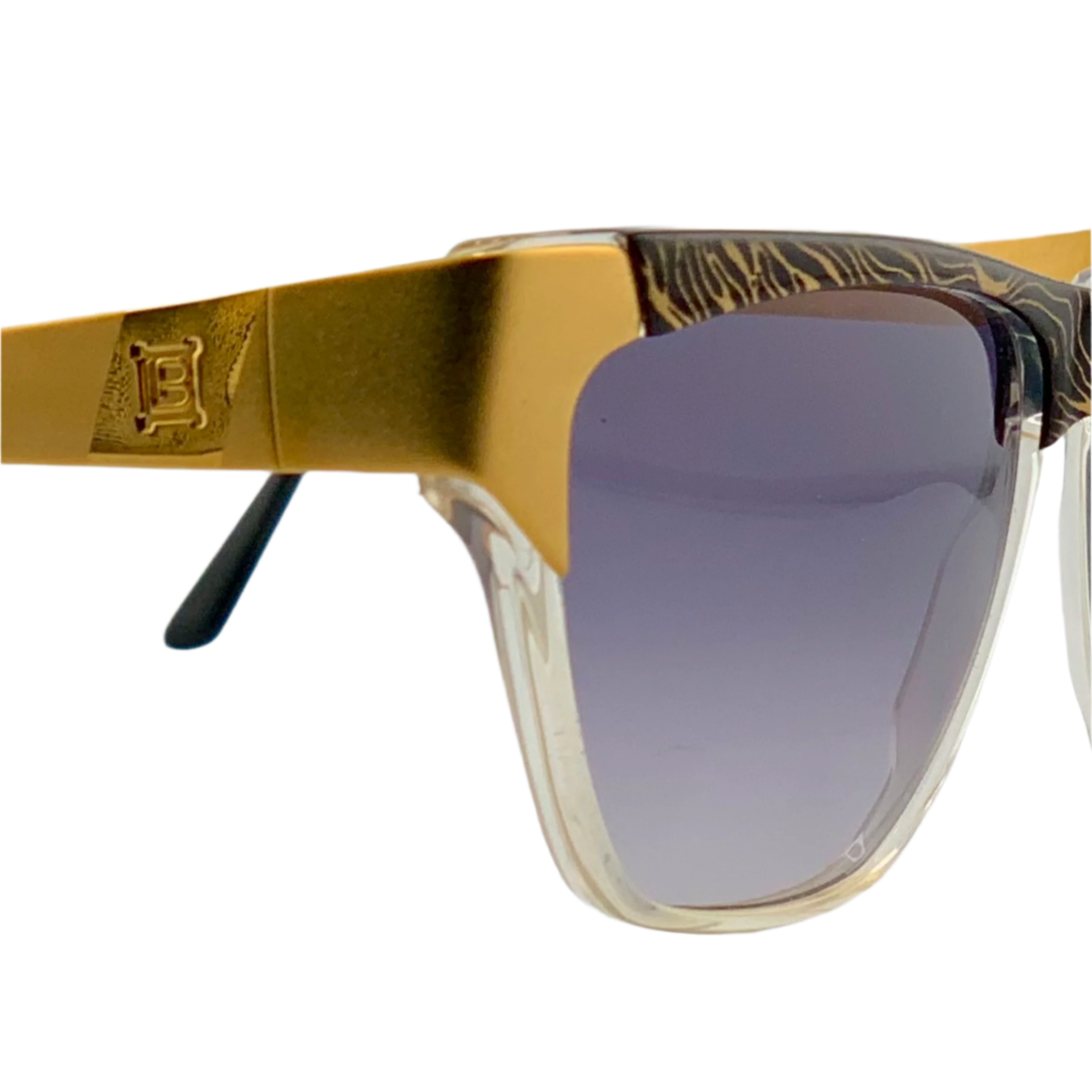 Black and gold Laura Biagiotti Cat Eye T94/S sunglasses on white background