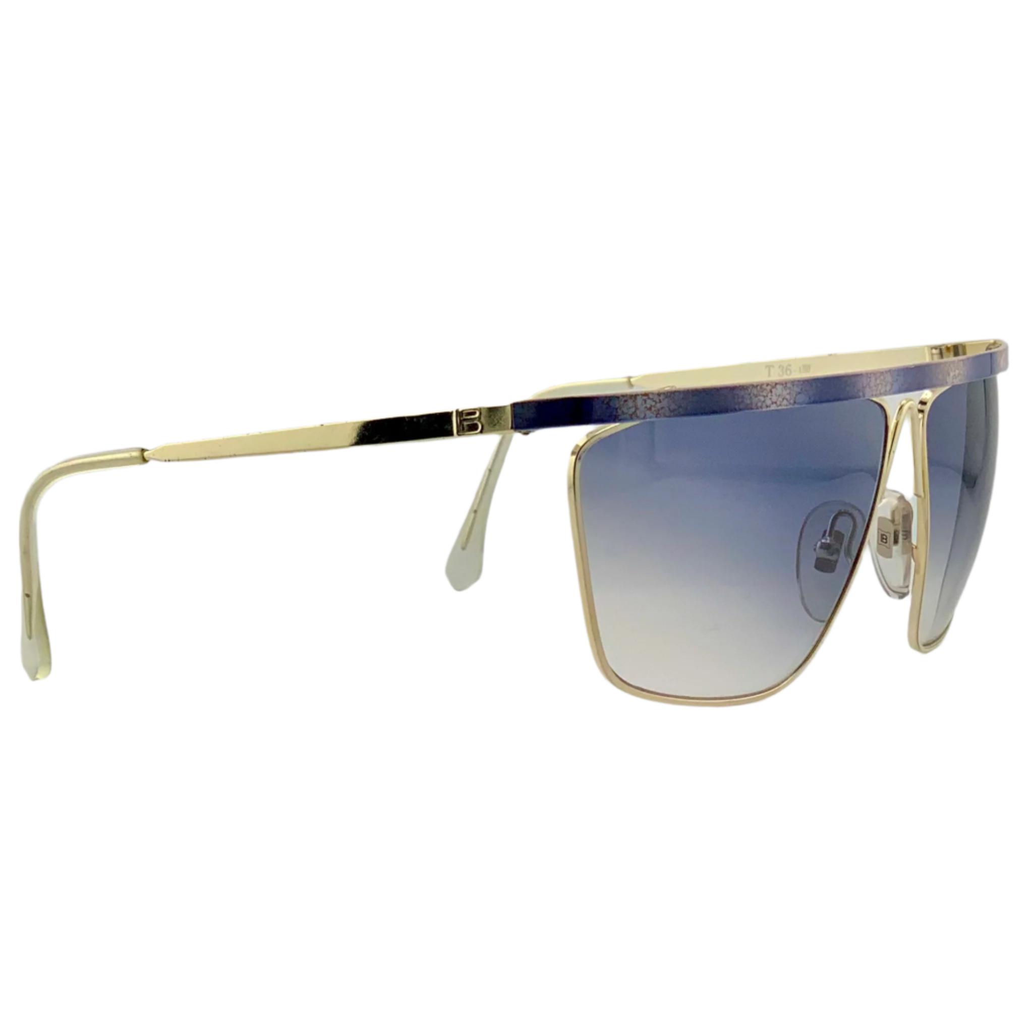 Vintage Laura Biagiotti square sunglasses in gold frame and blue lens