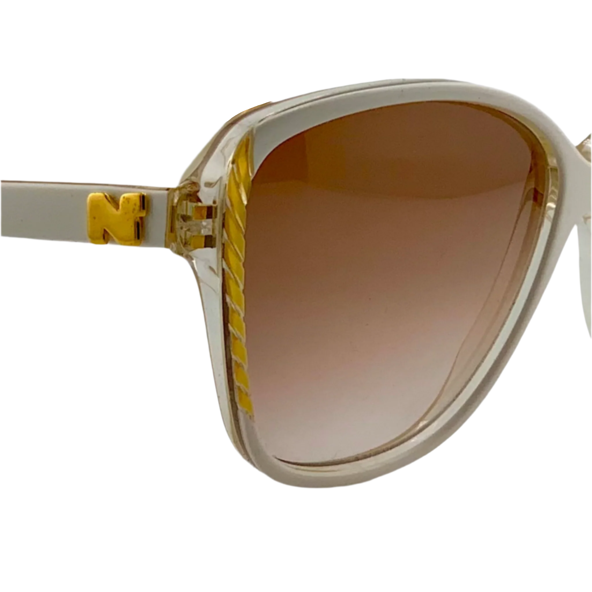 Vintage Nina Ricci Square 1027 sunglasses in White/Gold for Men and Women, with Brown lenses 