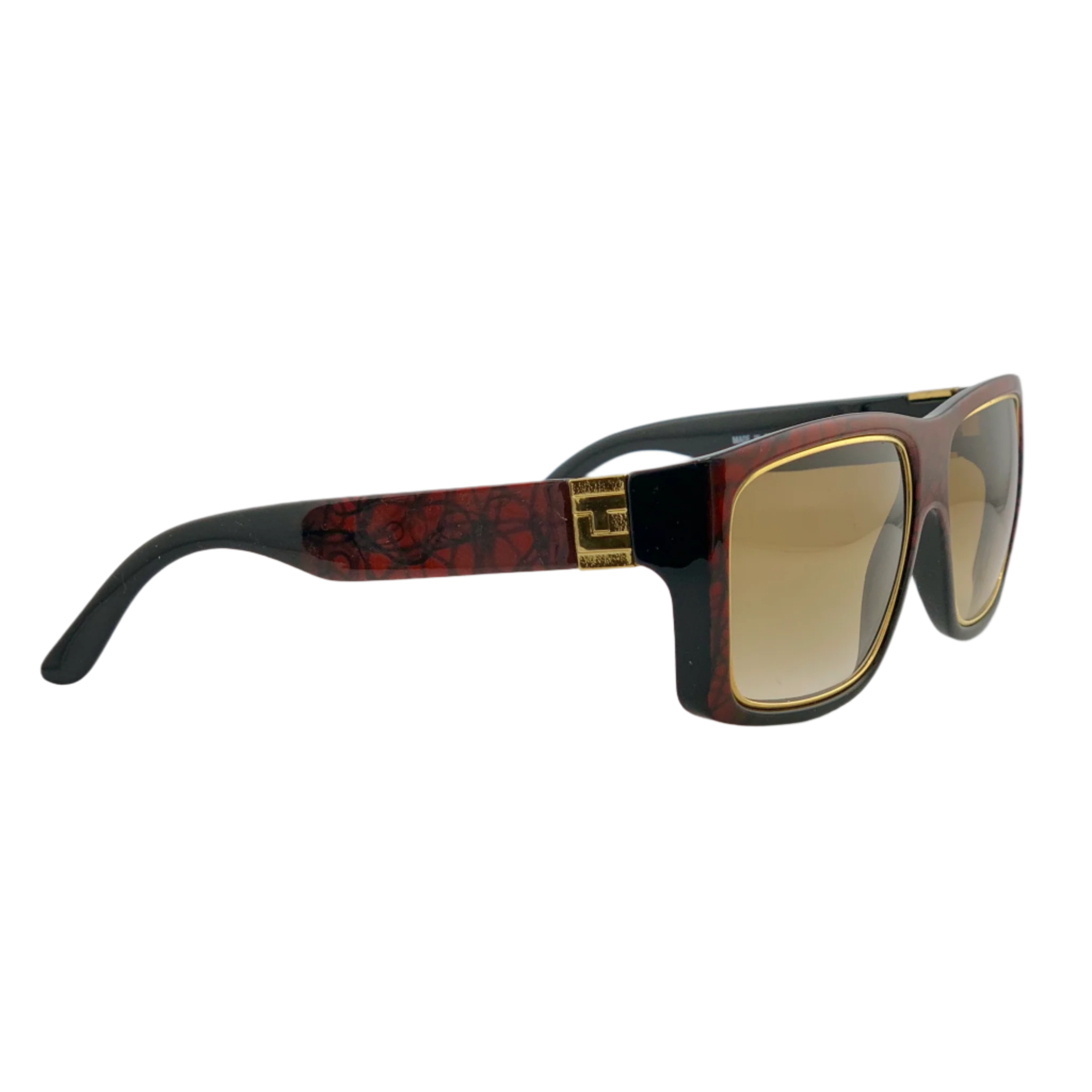 Vintage Ted Lapidus Square TL19 06 sunglasses in dark red/gold frame, brown lenses