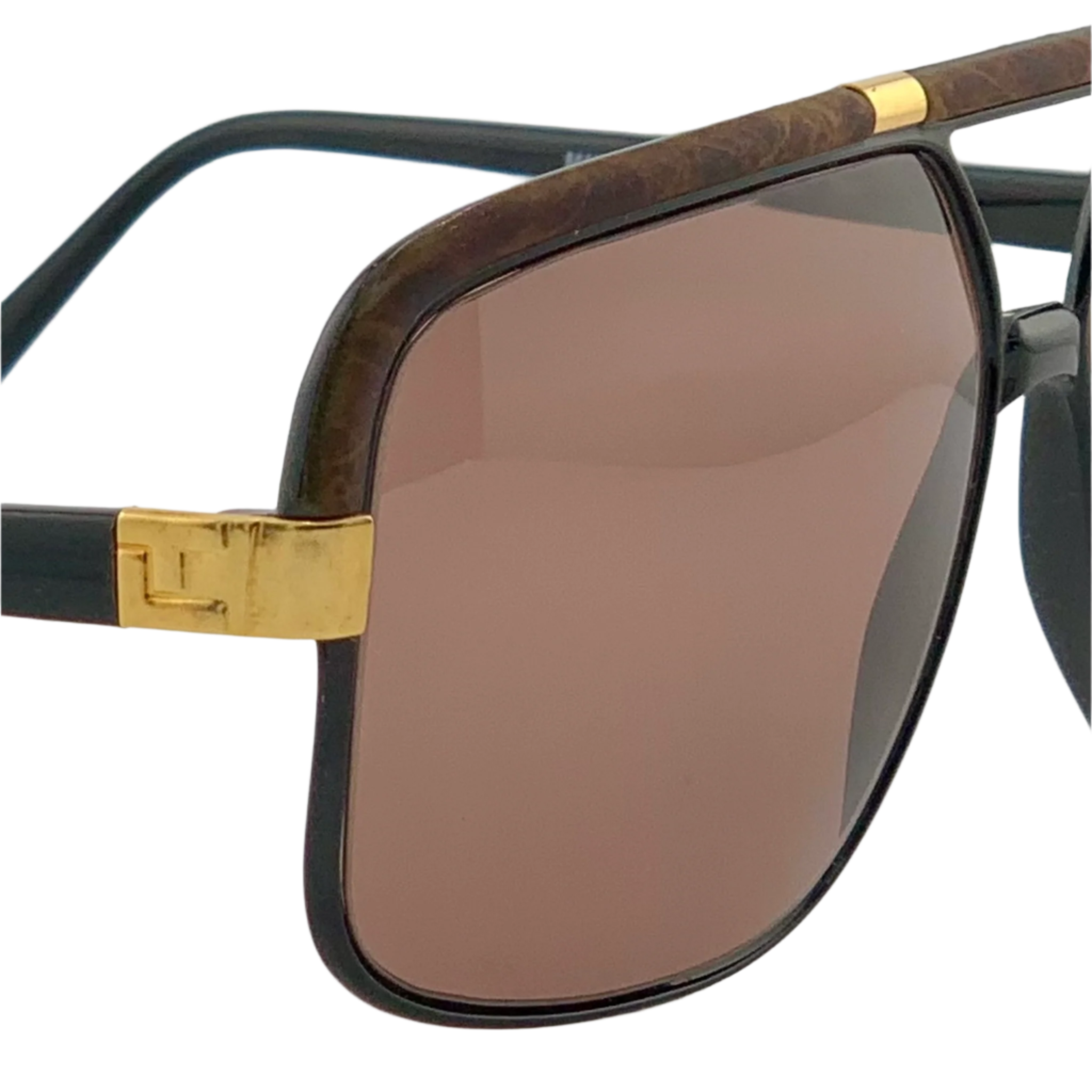 Vintage Ted Lapidus Square TL23 05 sunglasses for men and women in brown and gold frame with brown lenses made in France in superb condition, never before worn or sold, selling an original 