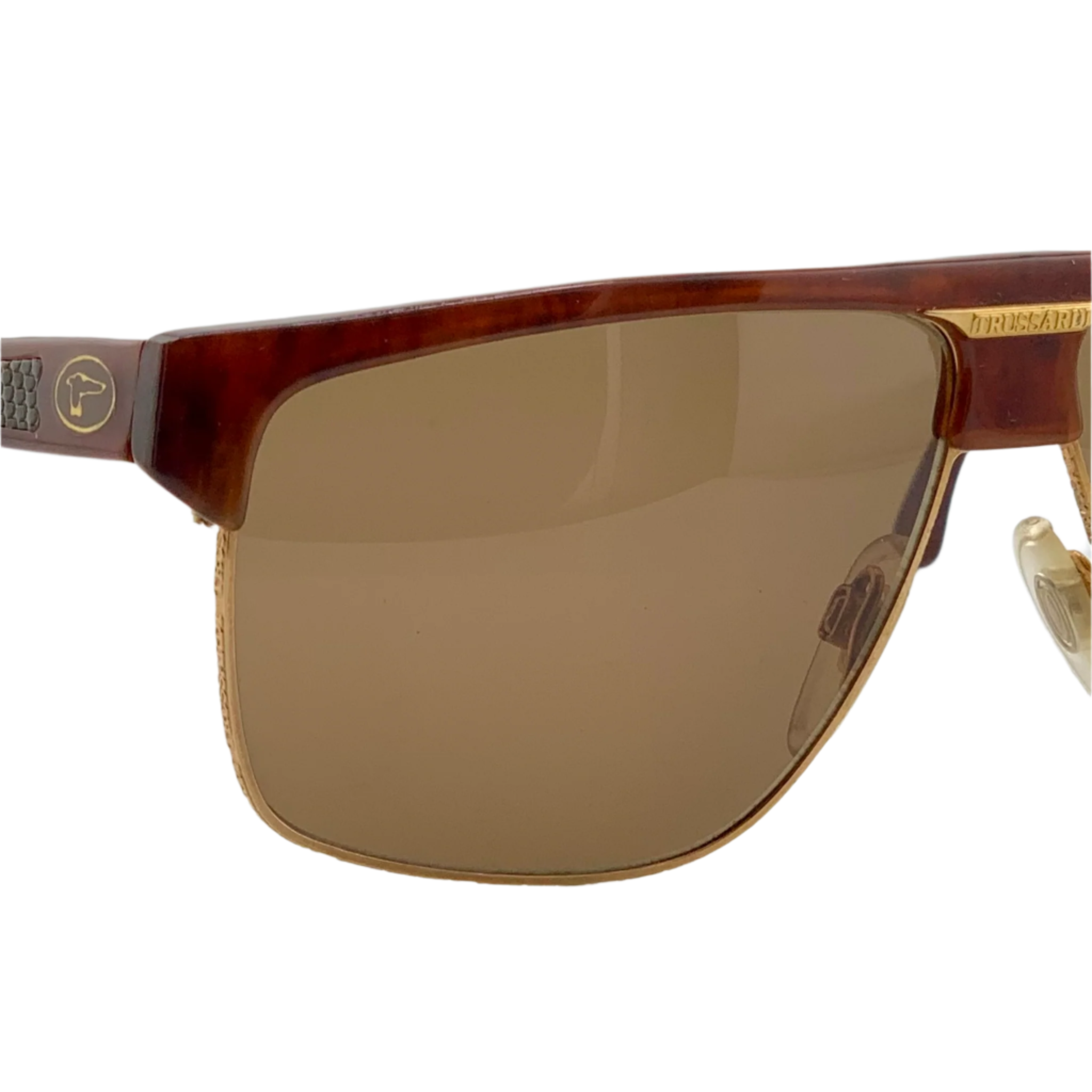 Vintage Trussardi Clubmaster 02094 sunglasses, red/gold frame, brown lens, made in Italy, never worn 