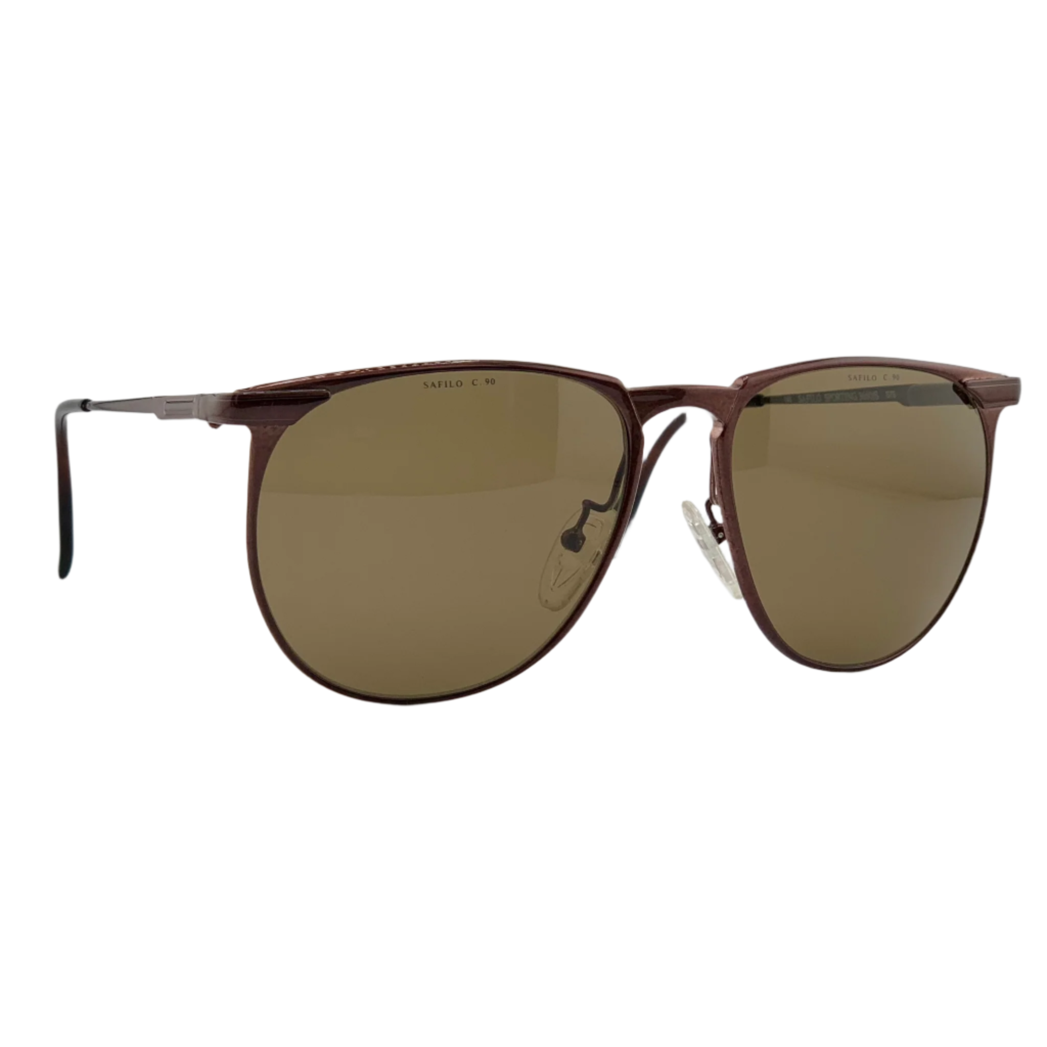 Italian made Safilo round sunglasses with metallic frame and brown lens