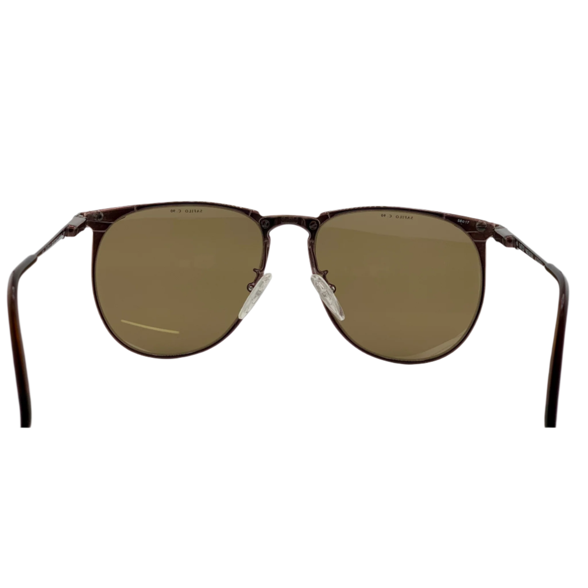 Safilo round sunglasses with metallic frame and brown lens, made in Italy