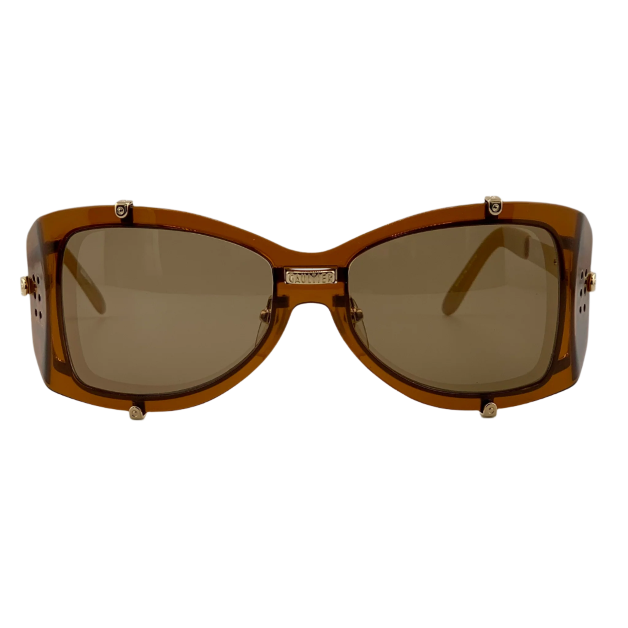 Vintage unisex Jean Paul Gaultier Square 56-6204 sunglasses in gold/brown frame