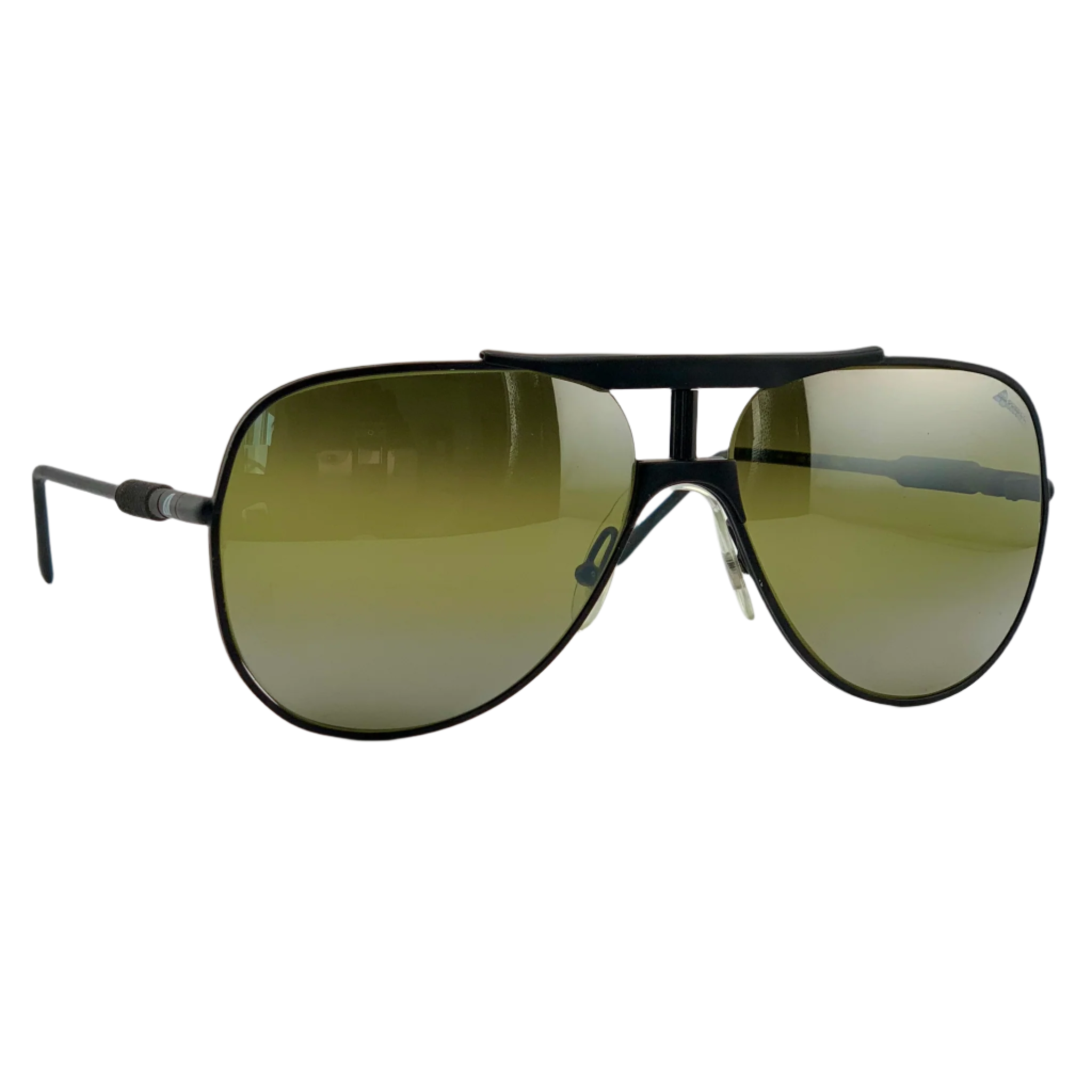 Black framed Alitalia Aviator B/58 sunglasses with green lenses