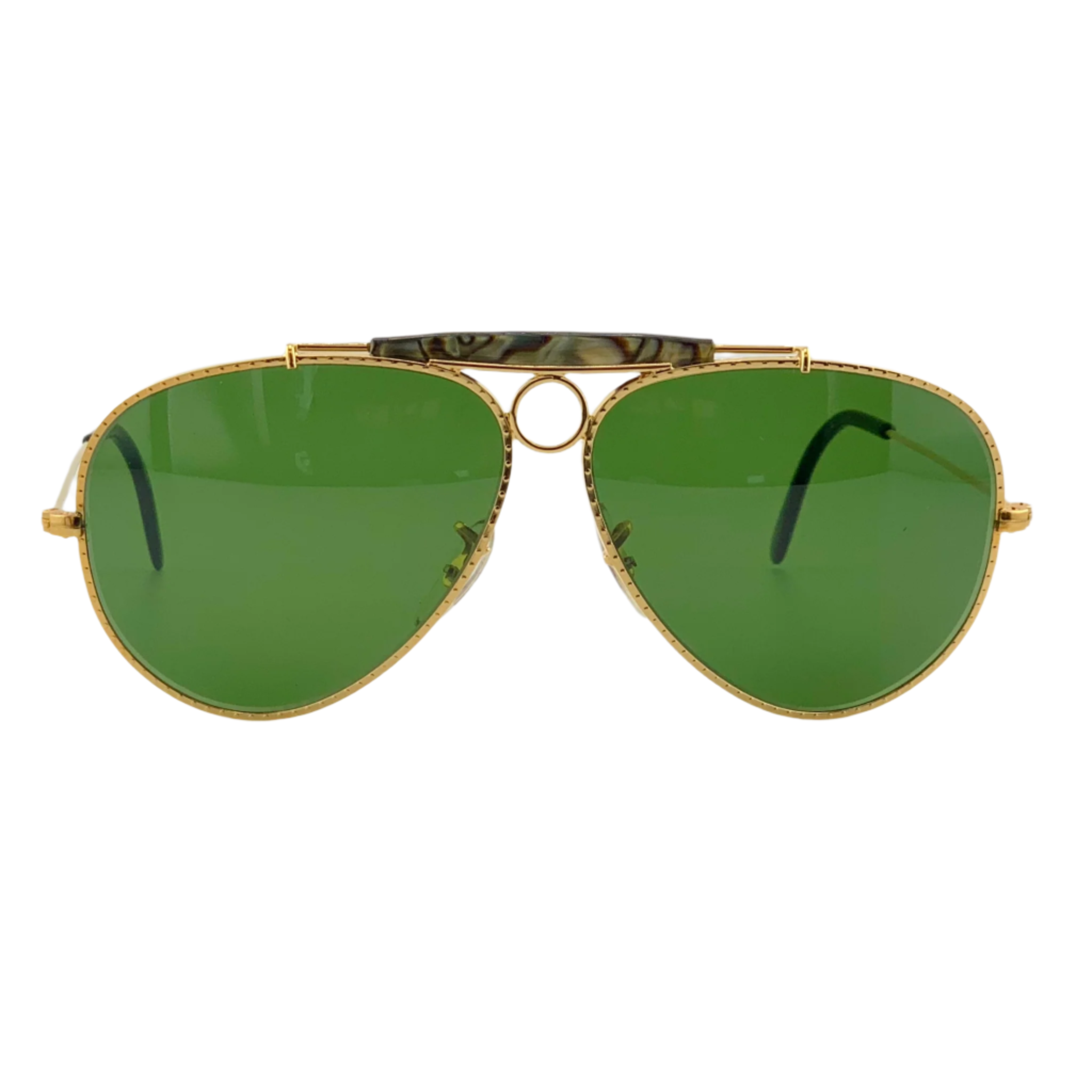 Authentic vintage Police Aviator sunglasses with gold frame and green lens