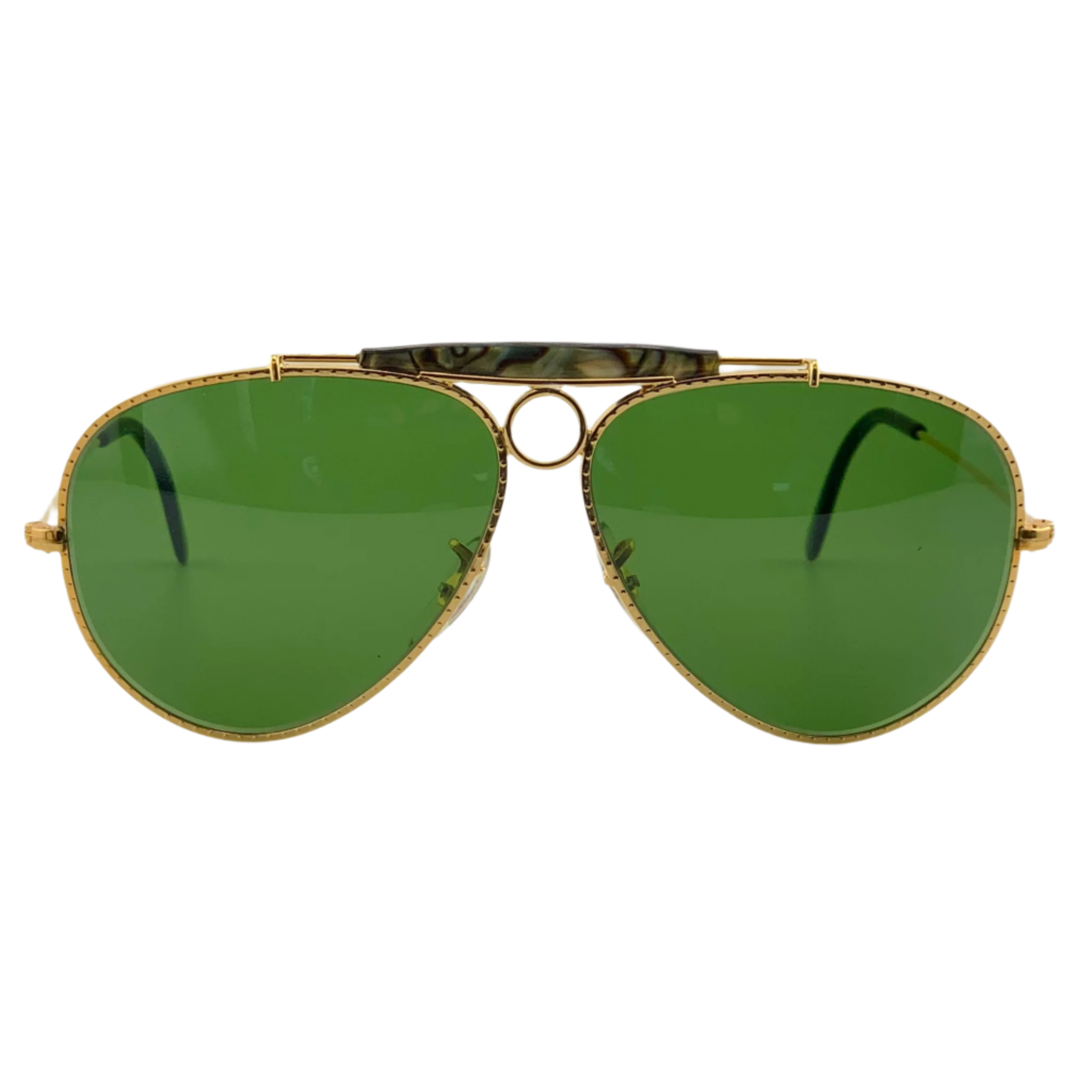 Vintage Police Aviator sunglasses in gold frame and green lens