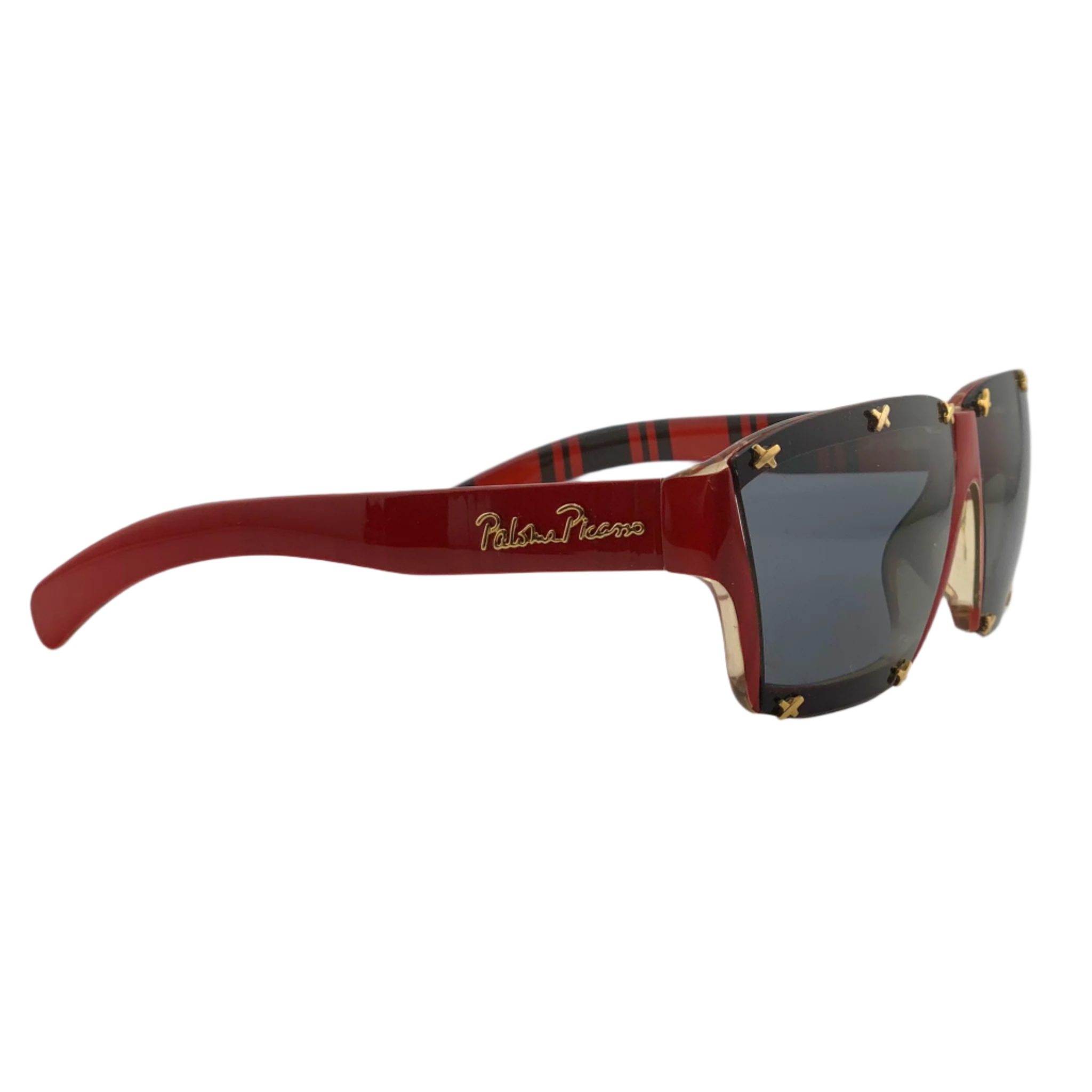 Black and gold Paloma Picasso Square 3702 31 sunglasses on white background