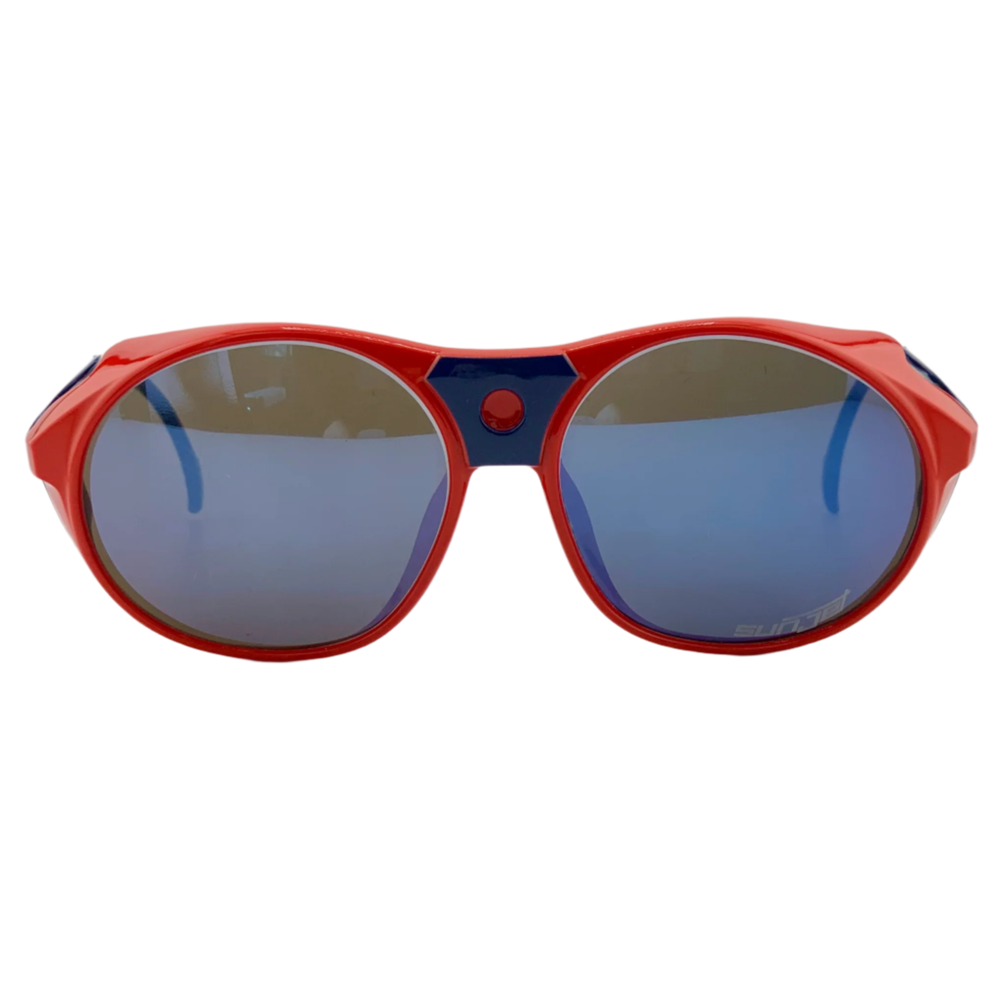 Vintage Sunjet by Carrera Round sunglasses for men and women in red and blue frame with blue mirror lenses and 100% UV protection