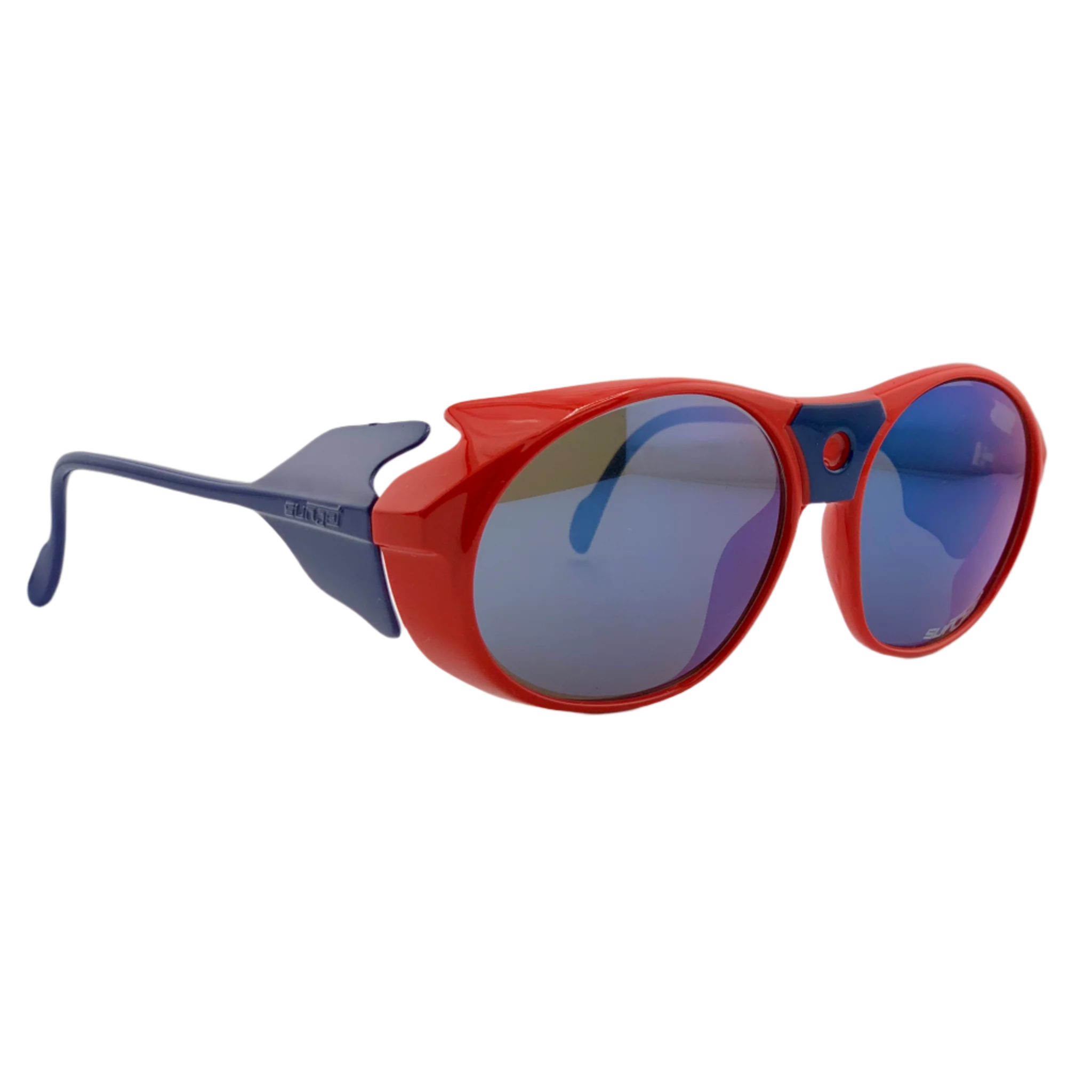 Authentic vintage Carrera Round 5246 30 sunglasses in superb condition, never worn or sold, made in Austria with blue mirror lenses and red/blue frame