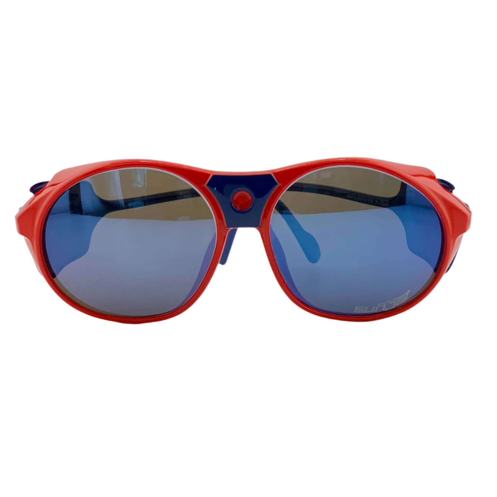 Vintage Carrera Round 5246 30 sunglasses with red/blue frame, blue mirror lenses, 100% UV protection, and in superb condition, never before worn or sold