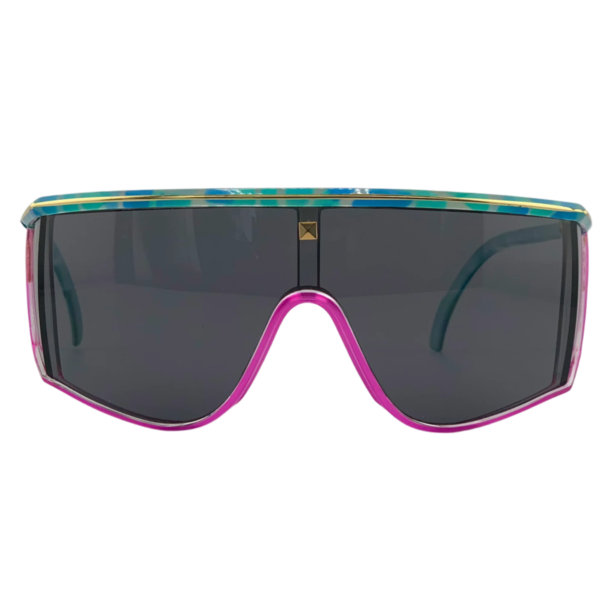Vintage Leonard Square sunglasses in green and pink for men and women