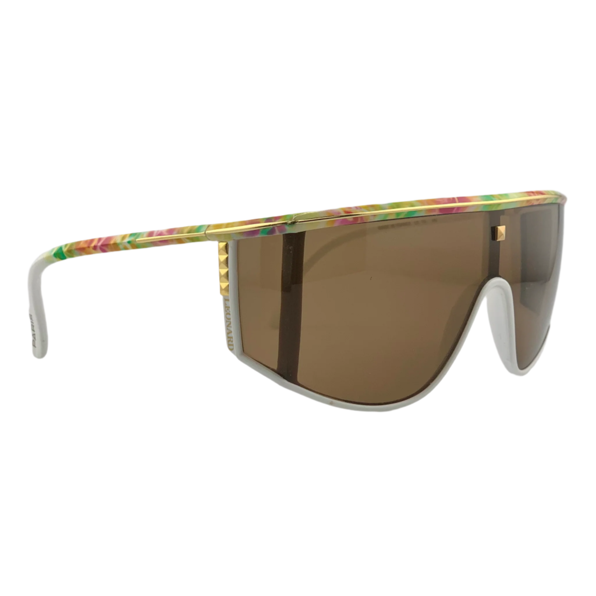 Unworn and original Leonard Square LE19 08 sunglasses with white/multi frame and brown lenses