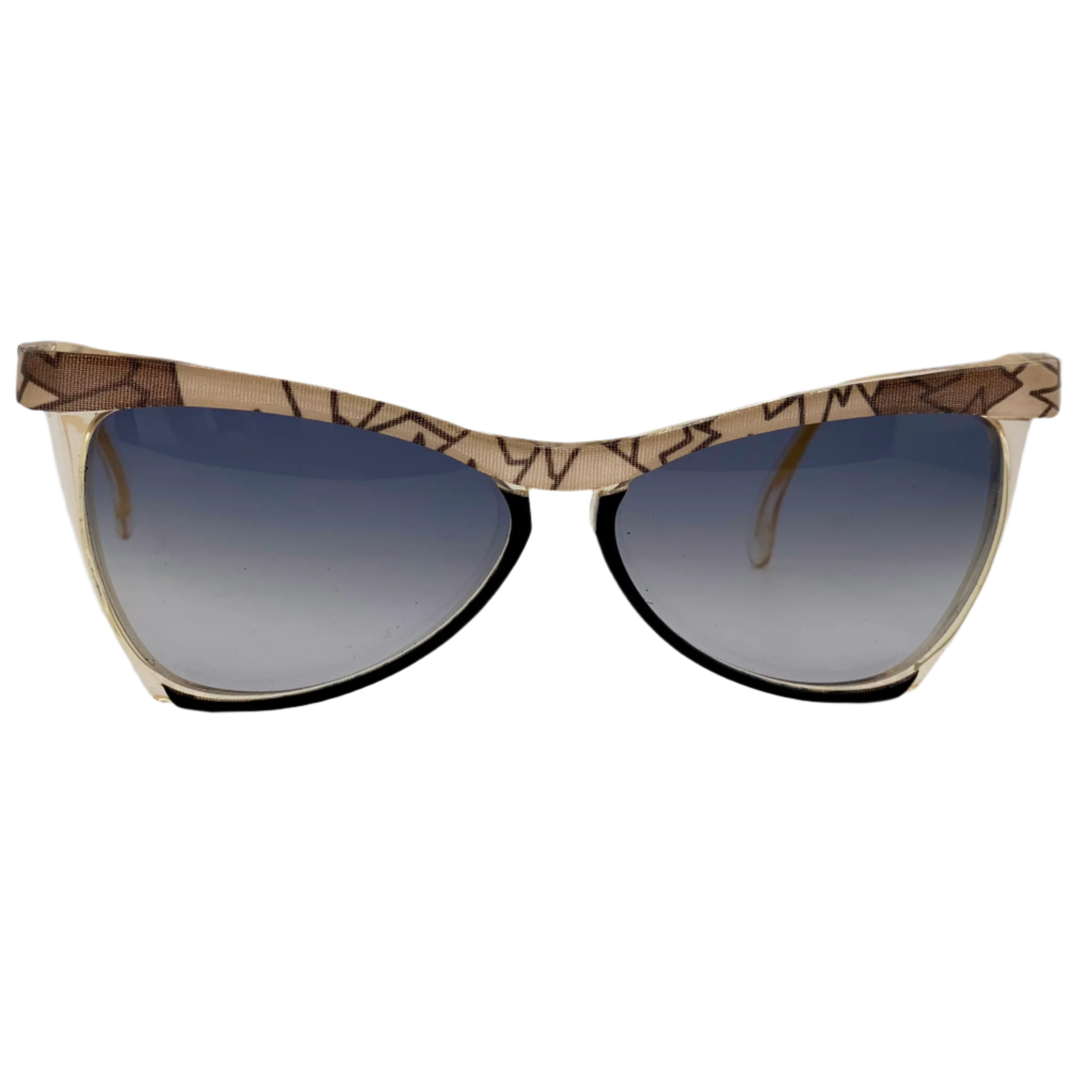 Vintage Metal Vista Cat Eye sunglasses for men and women in beige and black frame with blue lenses