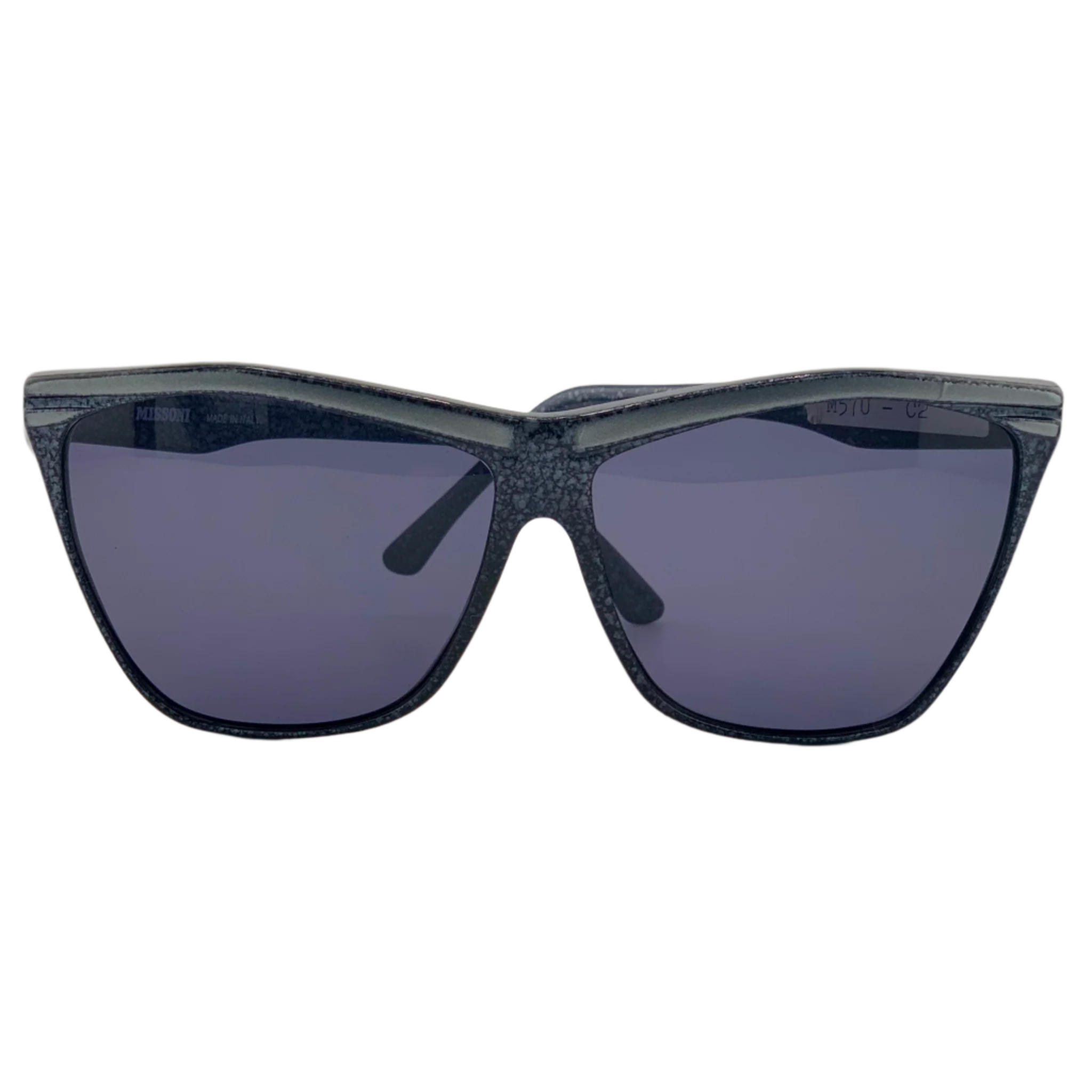 Original Missoni Square sunglasses, model M57U, with grey frame and lenses, crafted in Italy, offering stylish sun protection for men and women