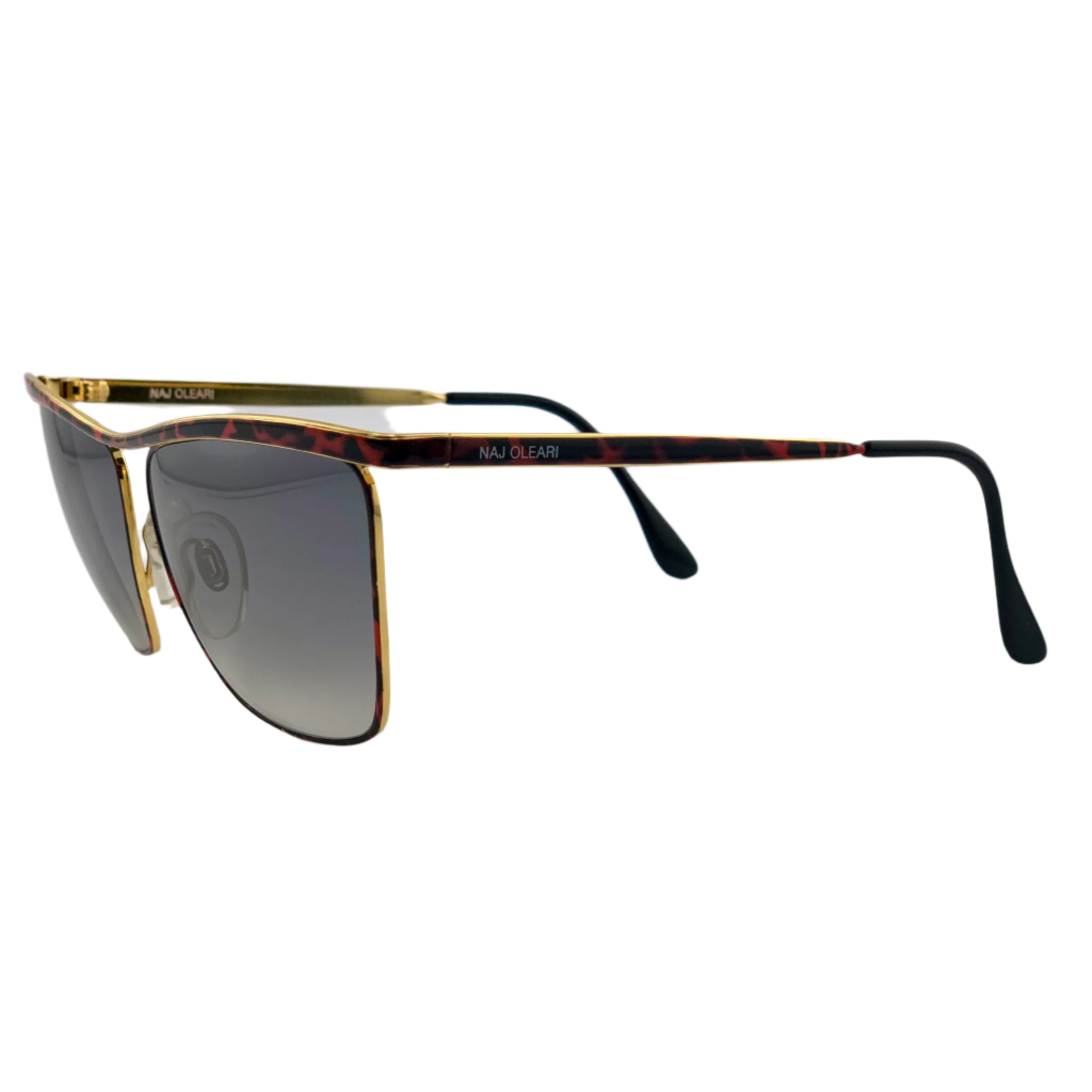 Superb condition Naj Oleari Cat Eye sunglasses showcasing a timeless gold/brown frame and grey lenses