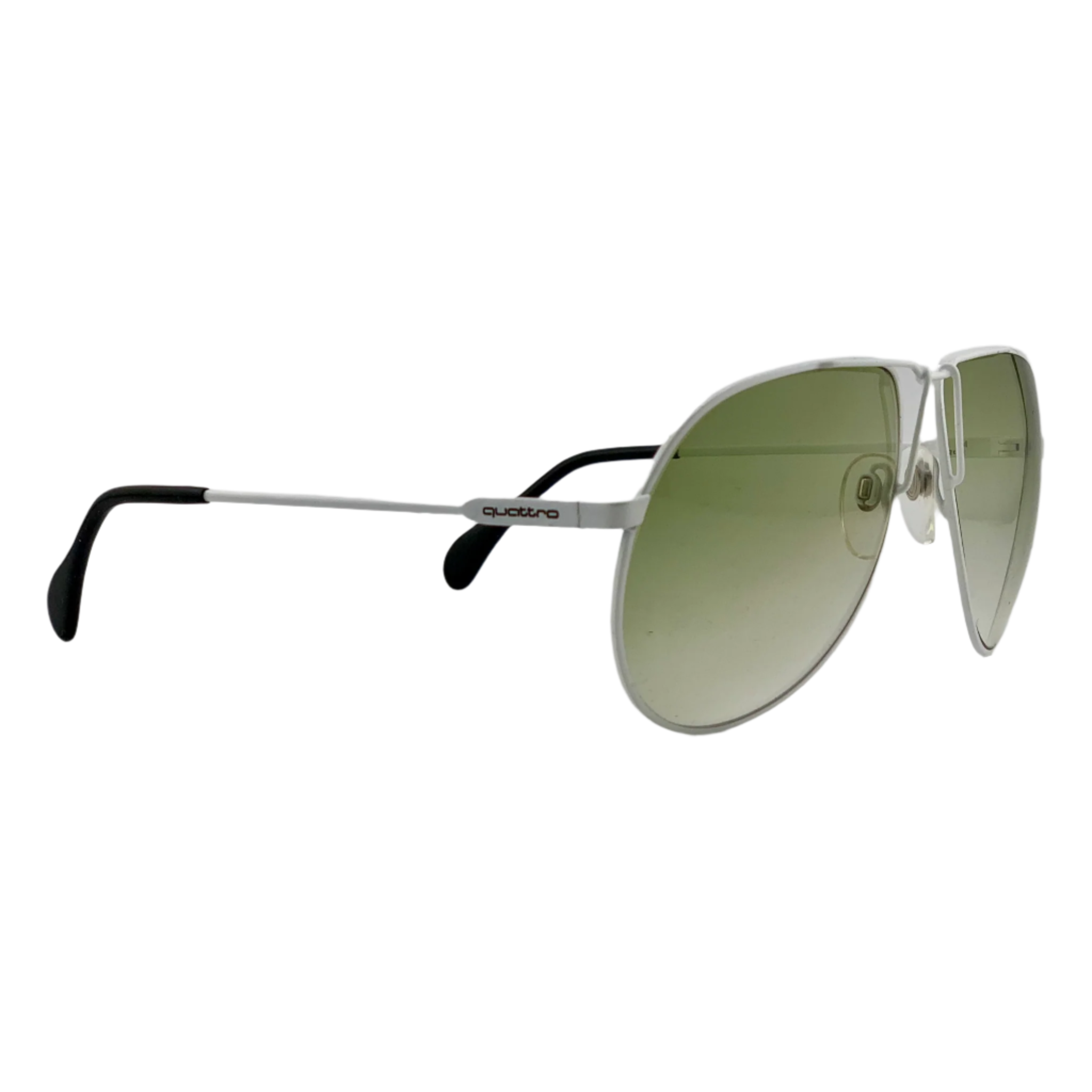 Authentic vintage Quattro Aviator sunglasses with white frame and green lenses, made in West Germany and in superb condition