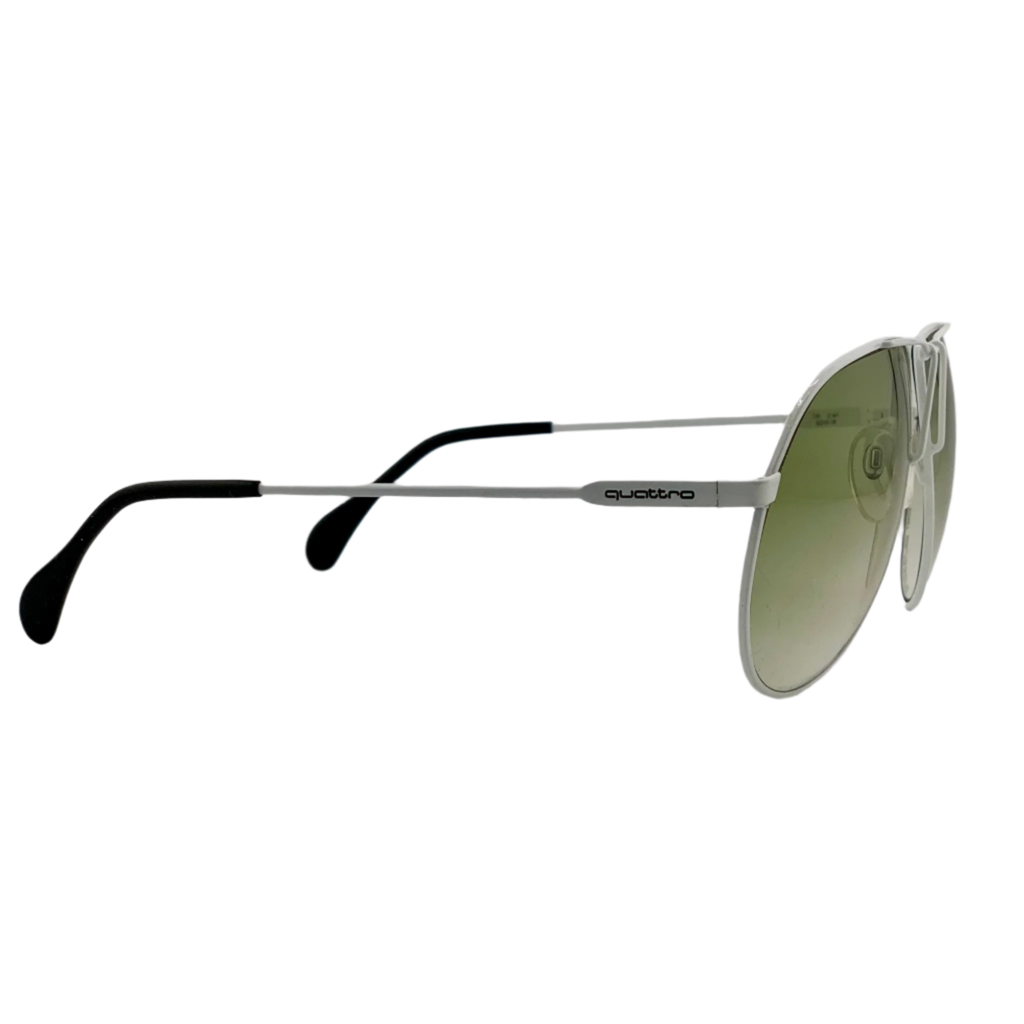 Unworn original Quattro Aviator sunglasses with white frame and green lenses, crafted in West Germany for both men and women