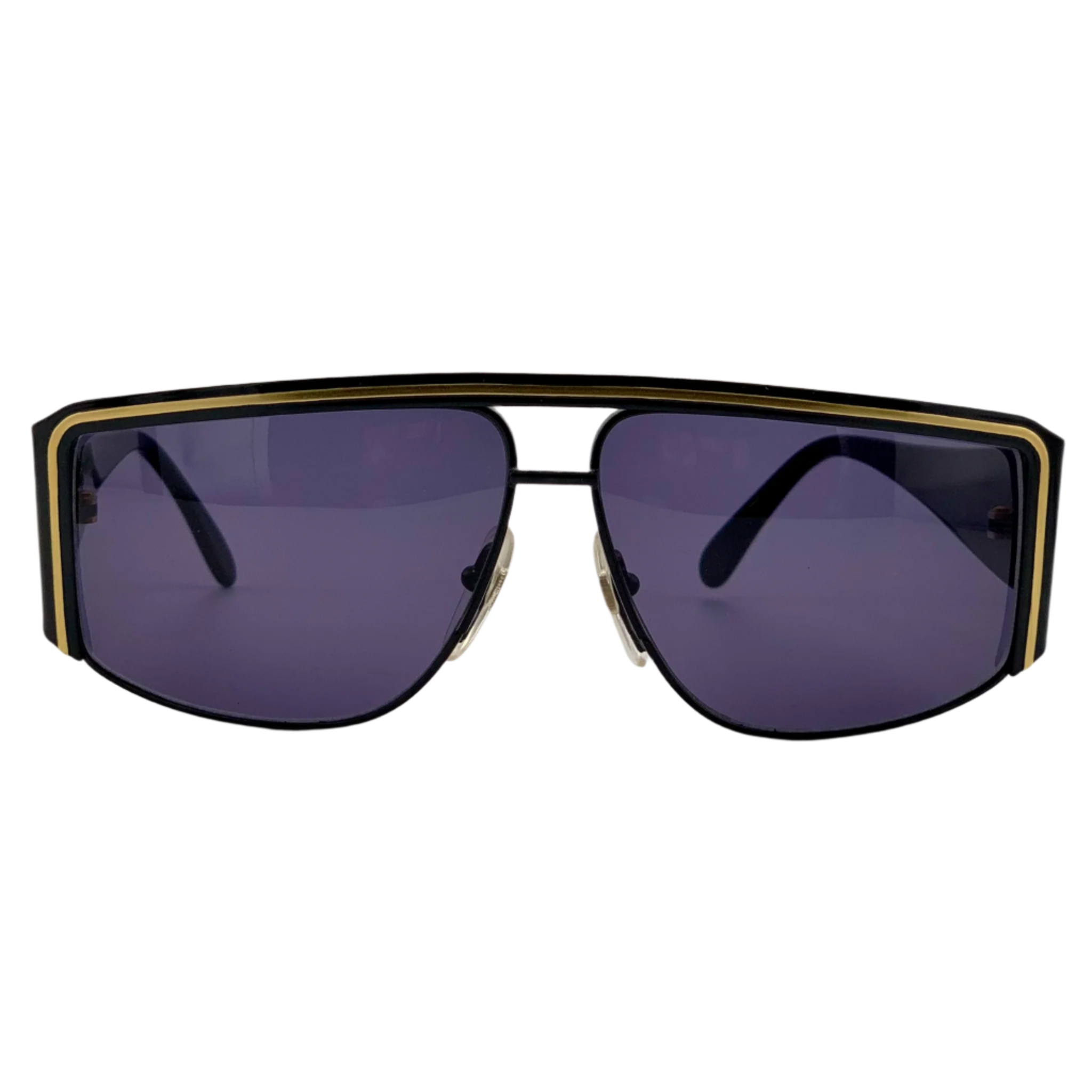 Vintage Italian Graffiti Flat Brow sunglasses with black and gold frames