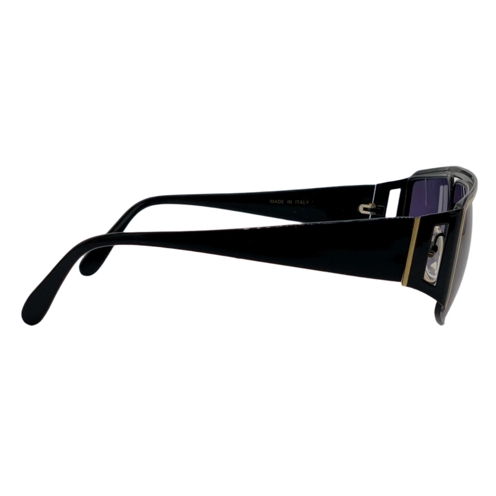 Black and gold Italian graffiti flat brow sunglasses with grey lenses, suitable for both men and women