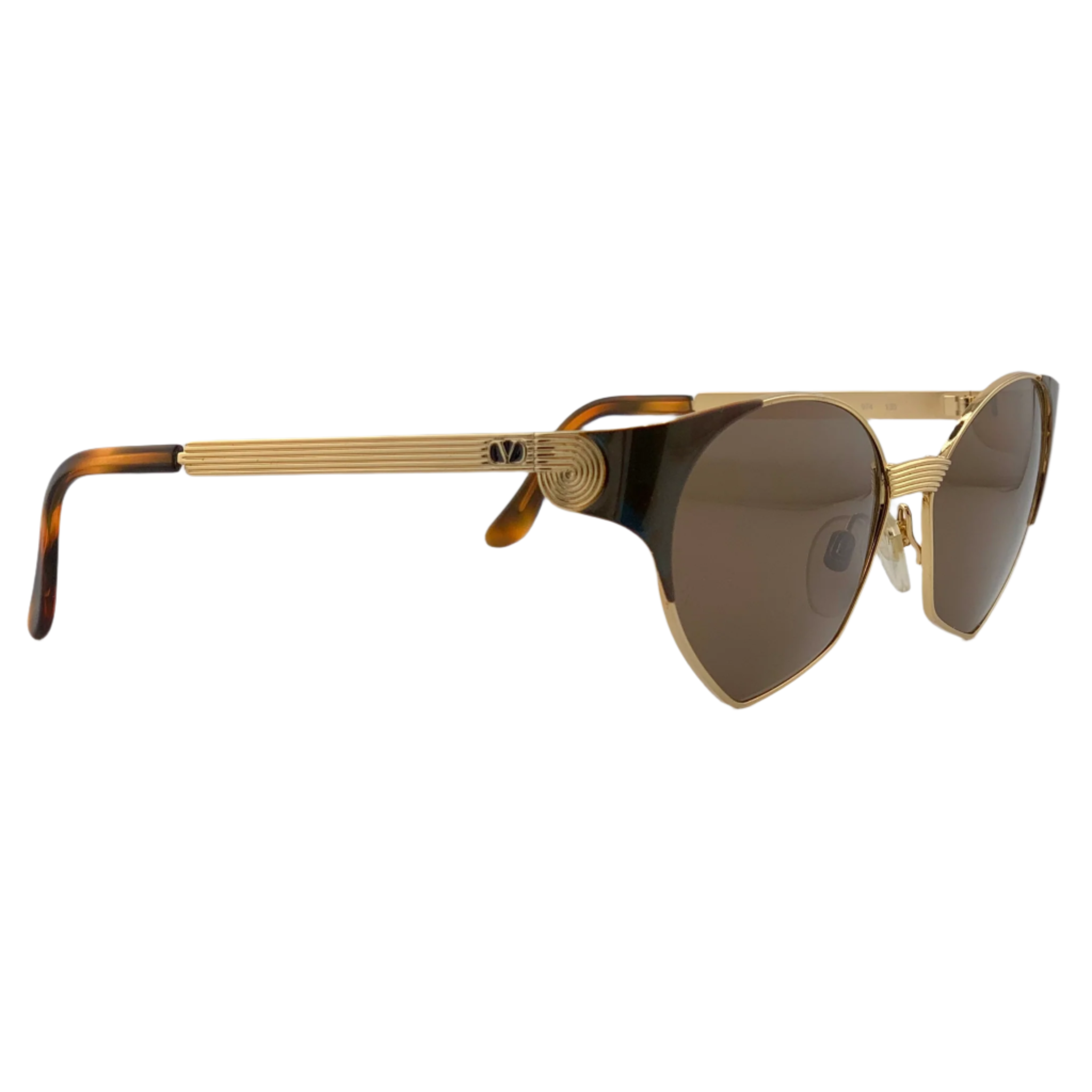 Authentic Valentino Cat Eye sunglasses in superb condition, made in Italy, with a vintage gold frame and brown lenses for stylish men and women