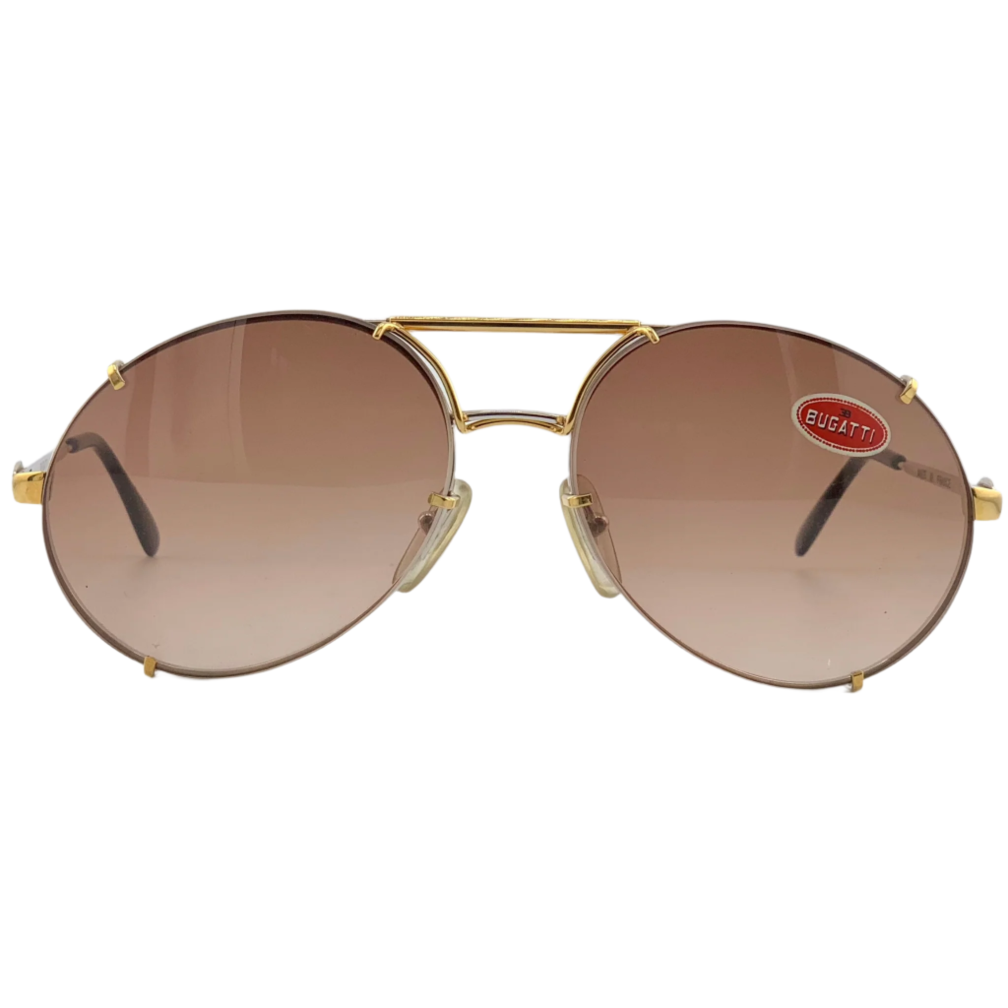 Vintage Bugatti Oval 65360 sunglasses with beige and gold round frame for men and women