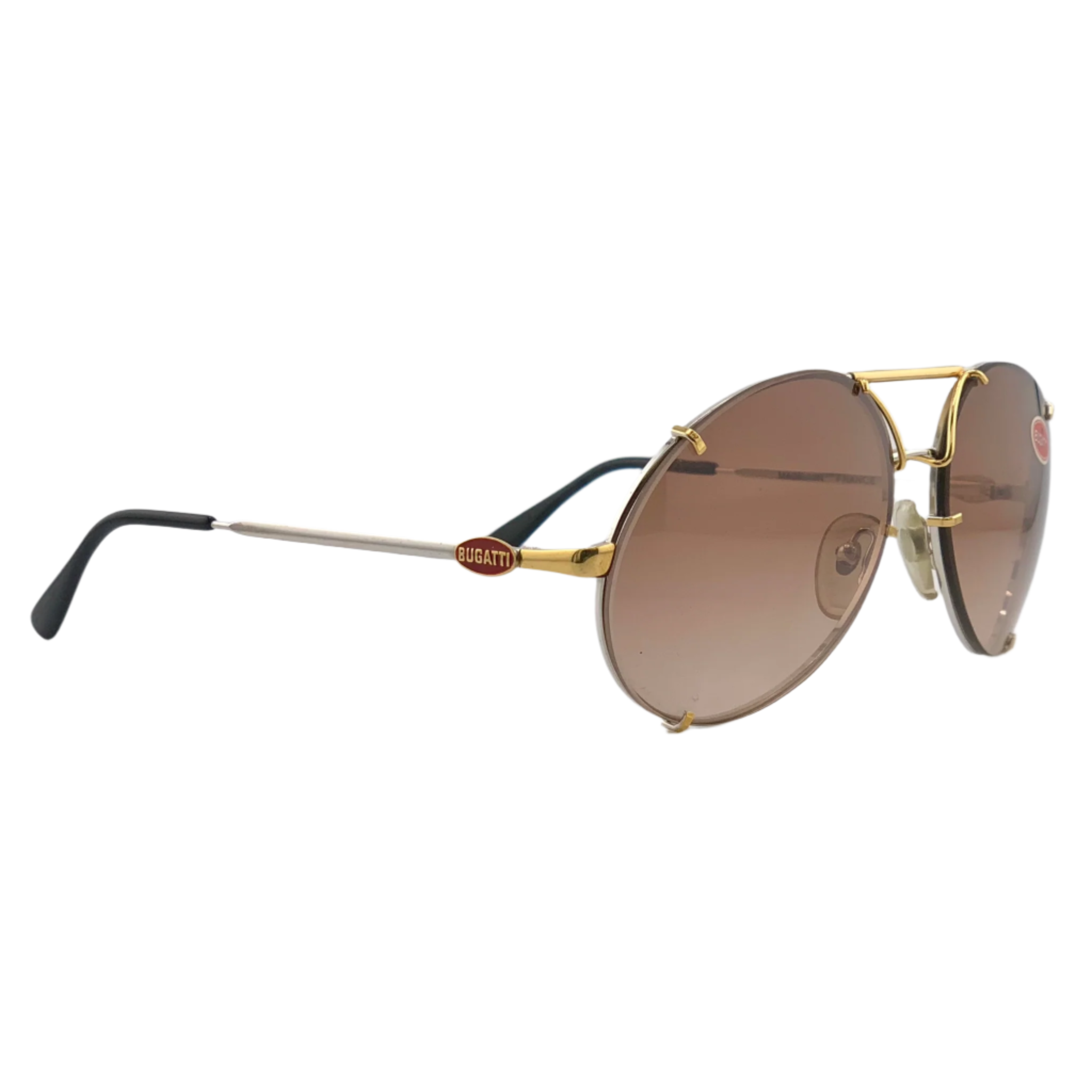 Authentic vintage Bugatti Oval 65360 round sunglasses with beige gold frame and brown lenses, never worn