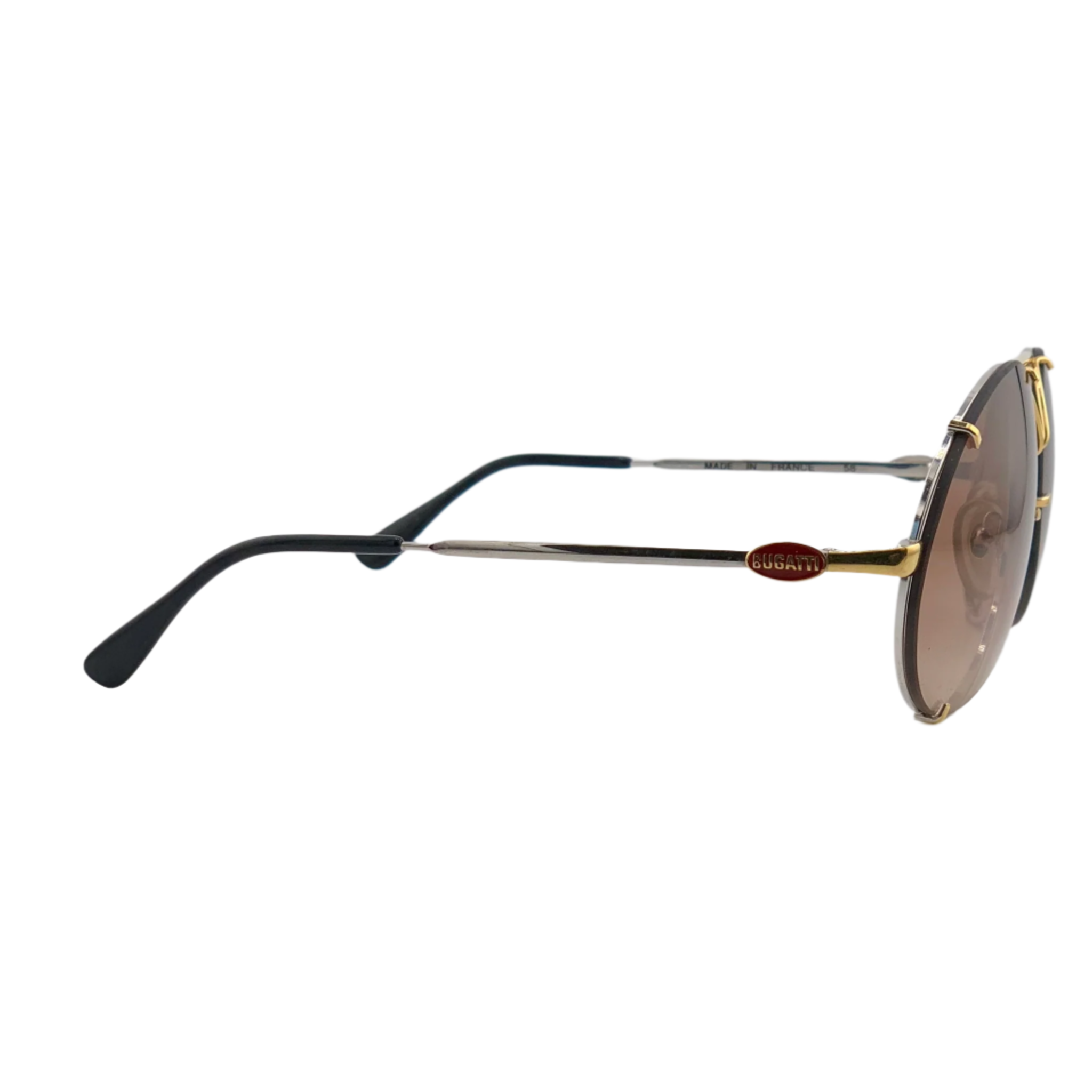 Superb condition Bugatti Oval 65360 sunglasses, made in France, with beige and gold round frame and brown lenses